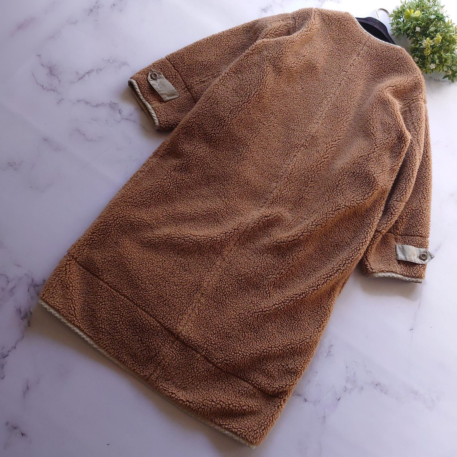 ロンハーマン リバーシブルボアコート ノーカラー ロング ブラウン M-L