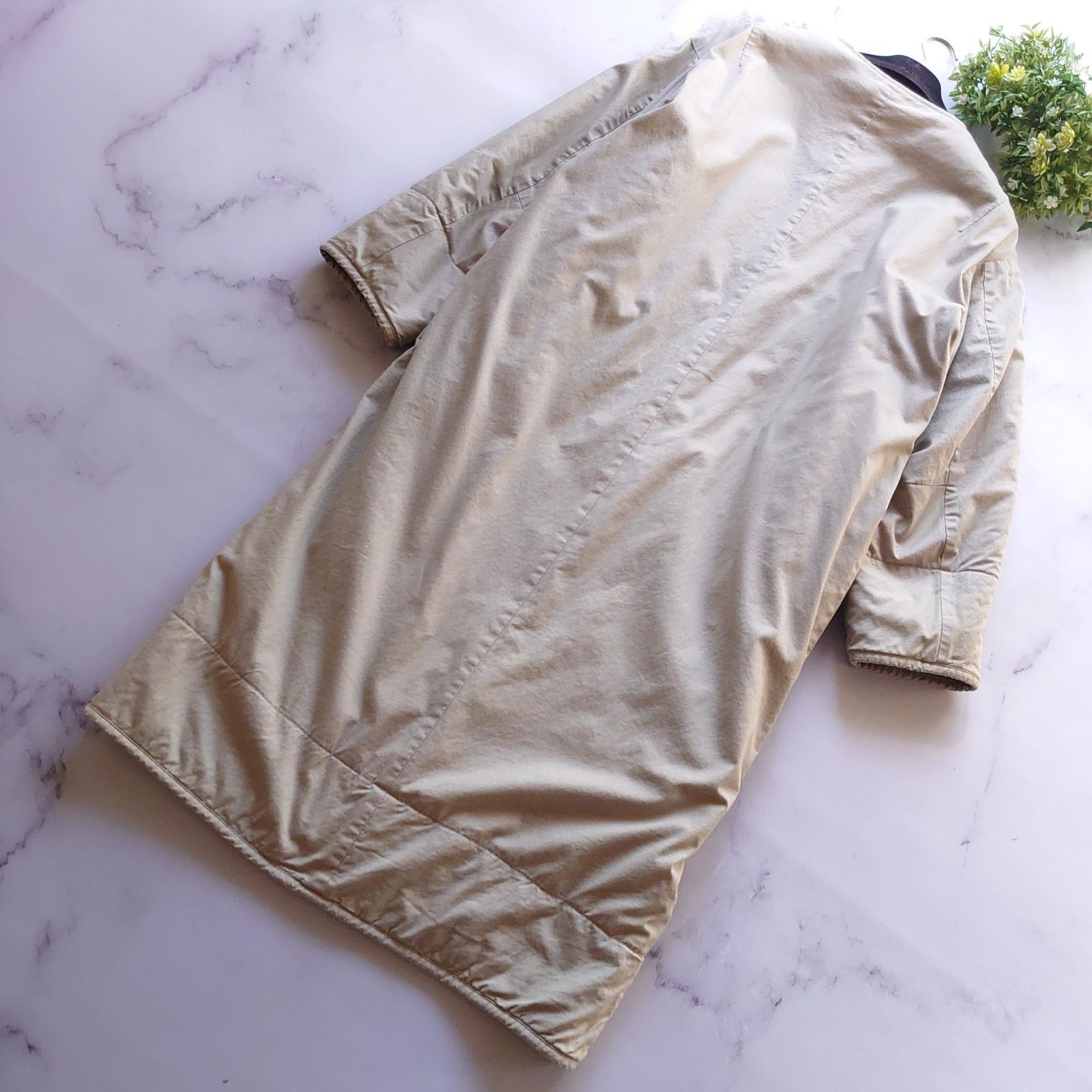 ロンハーマン リバーシブルボアコート ノーカラー ロング ブラウン M-L