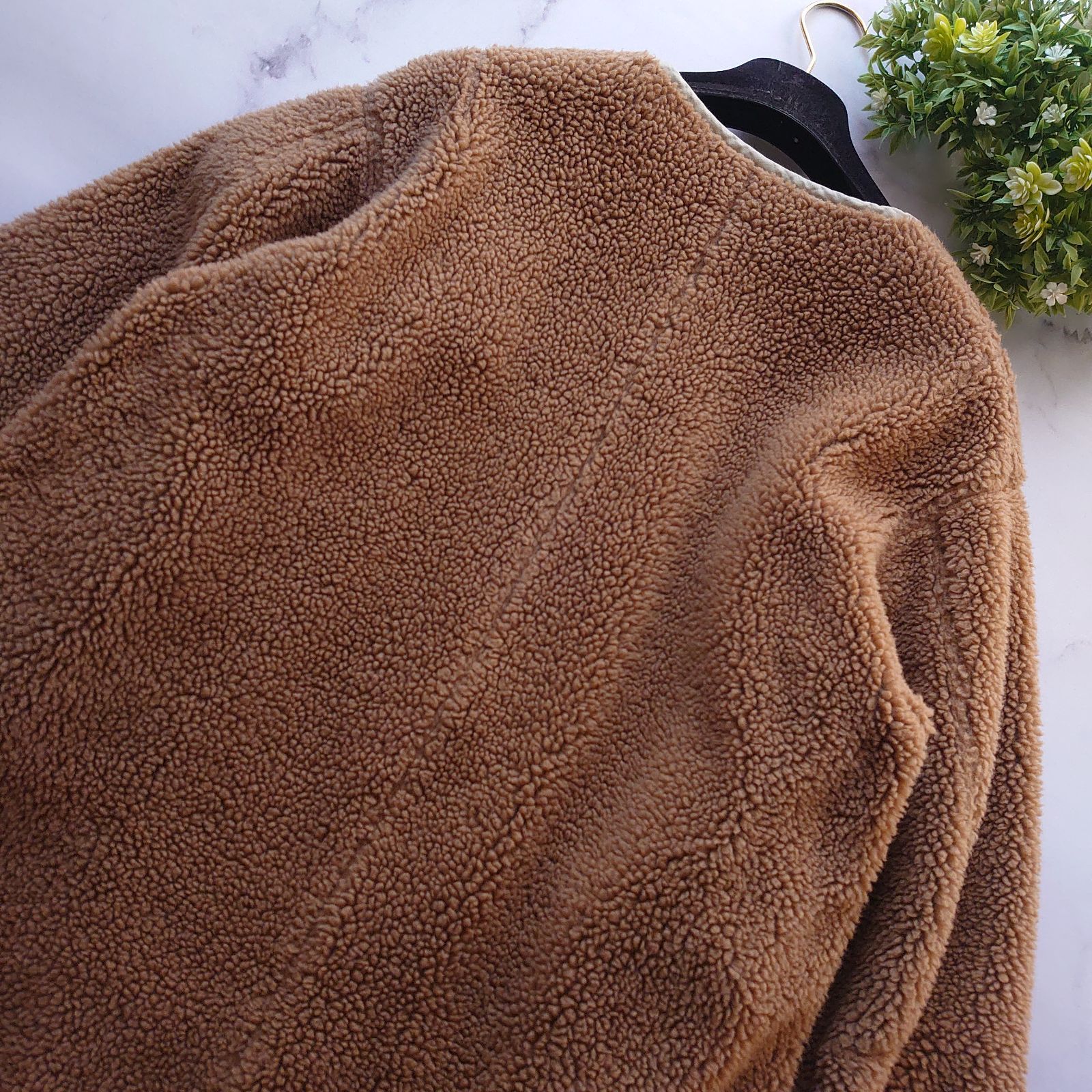 ロンハーマン リバーシブルボアコート ノーカラー ロング ブラウン M-L