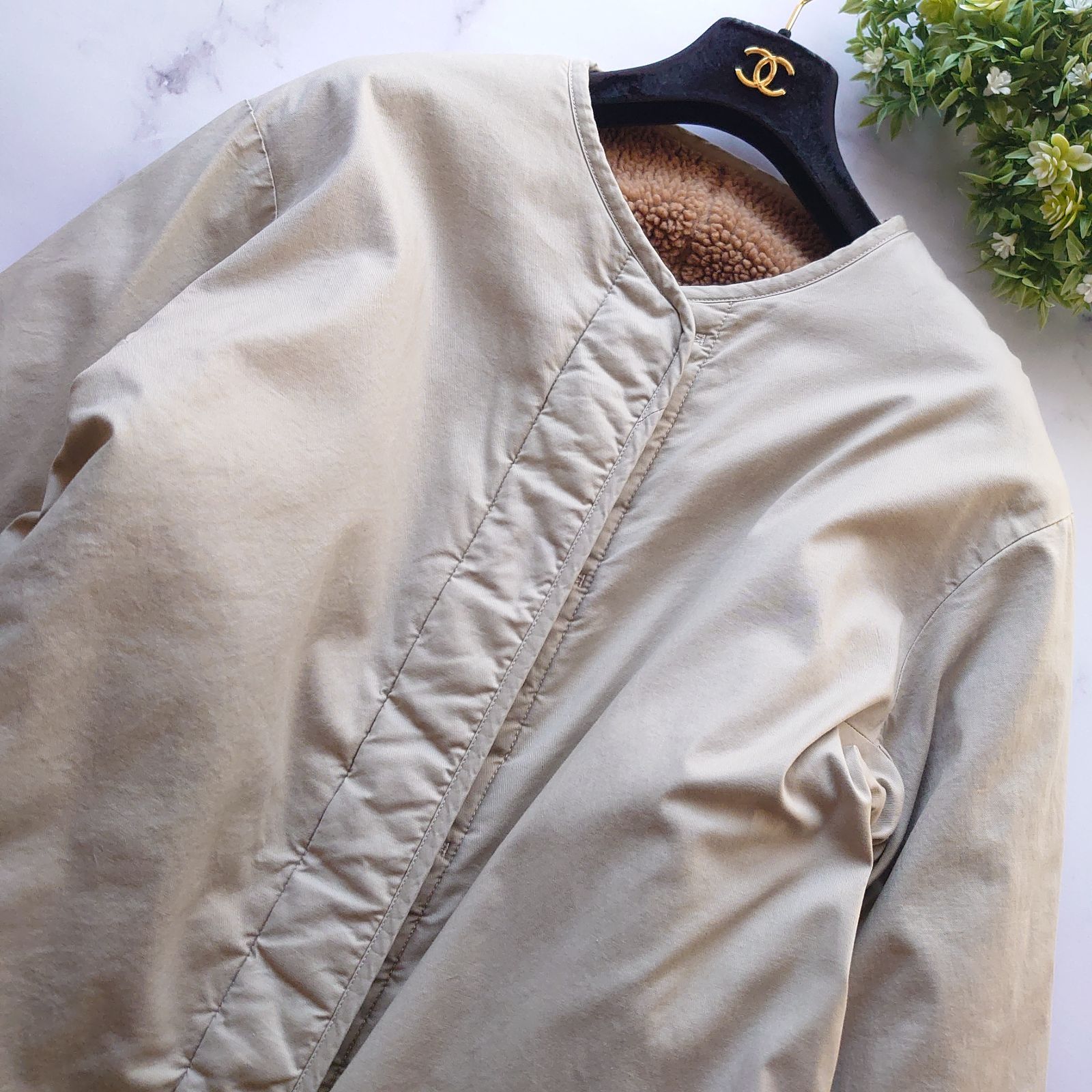 ロンハーマン リバーシブルボアコート ノーカラー ロング ブラウン M-L