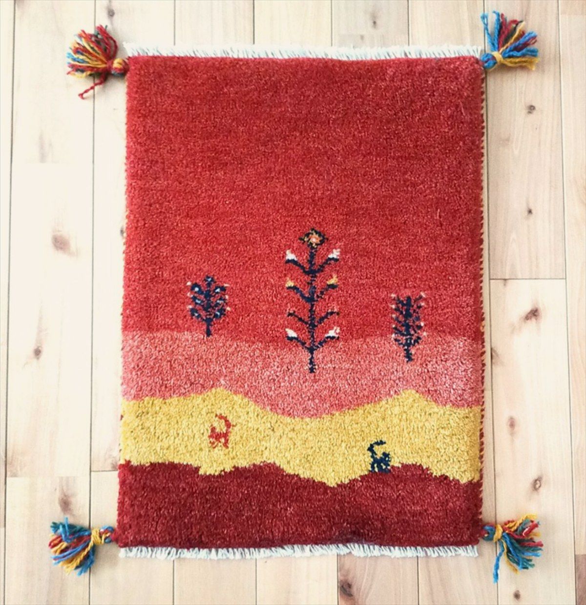 ペルシャ ギャッベ 玄関マット小 ラグ 55x41cm 茜色 夕焼け ヤギ 生命