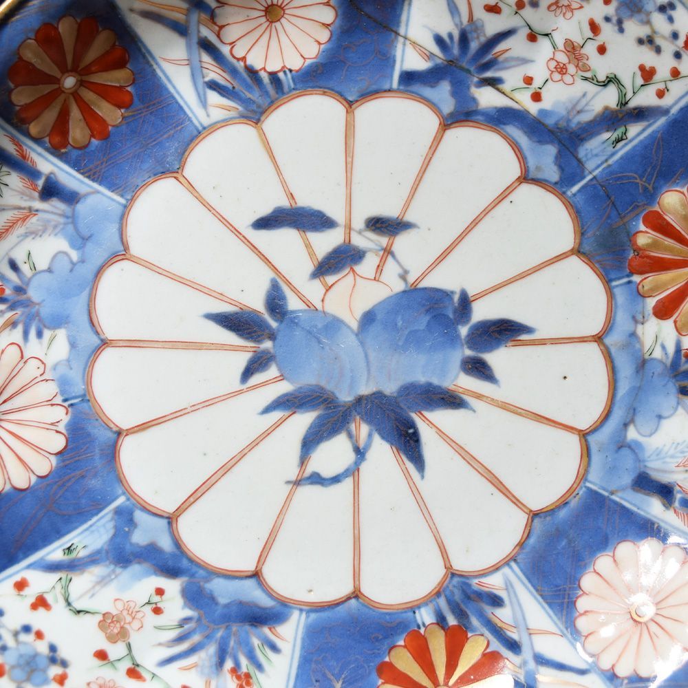 江戸時代 古伊万里 渦福 染錦手菊割皿 皿 中皿 盛り皿 時代物 和食器