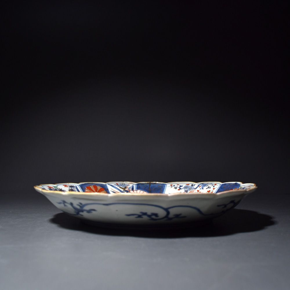 江戸時代 古伊万里 渦福 染錦手菊割皿 皿 中皿 盛り皿 時代物 和食器