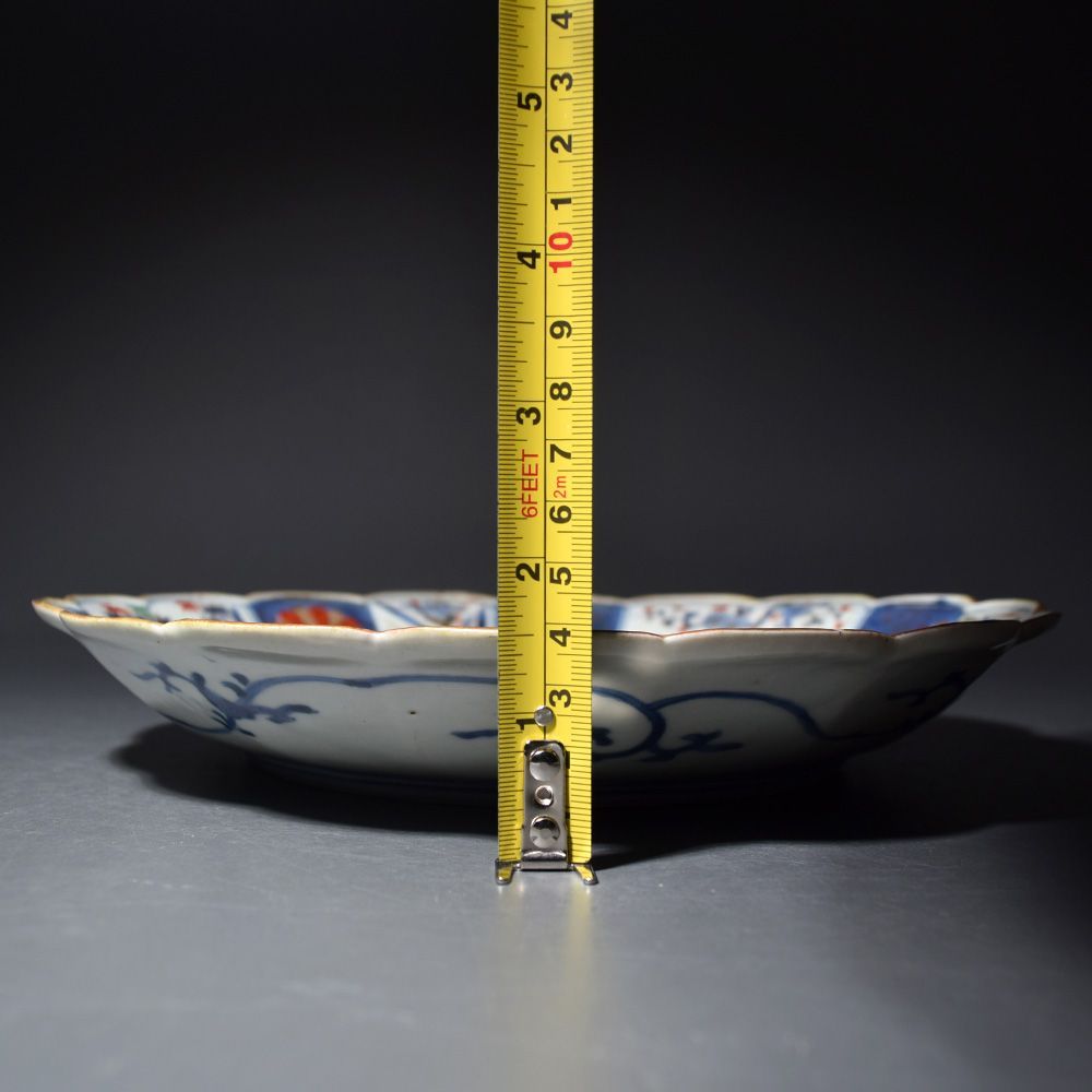 江戸時代 古伊万里 渦福 染錦手菊割皿 皿 中皿 盛り皿 時代物 和食器
