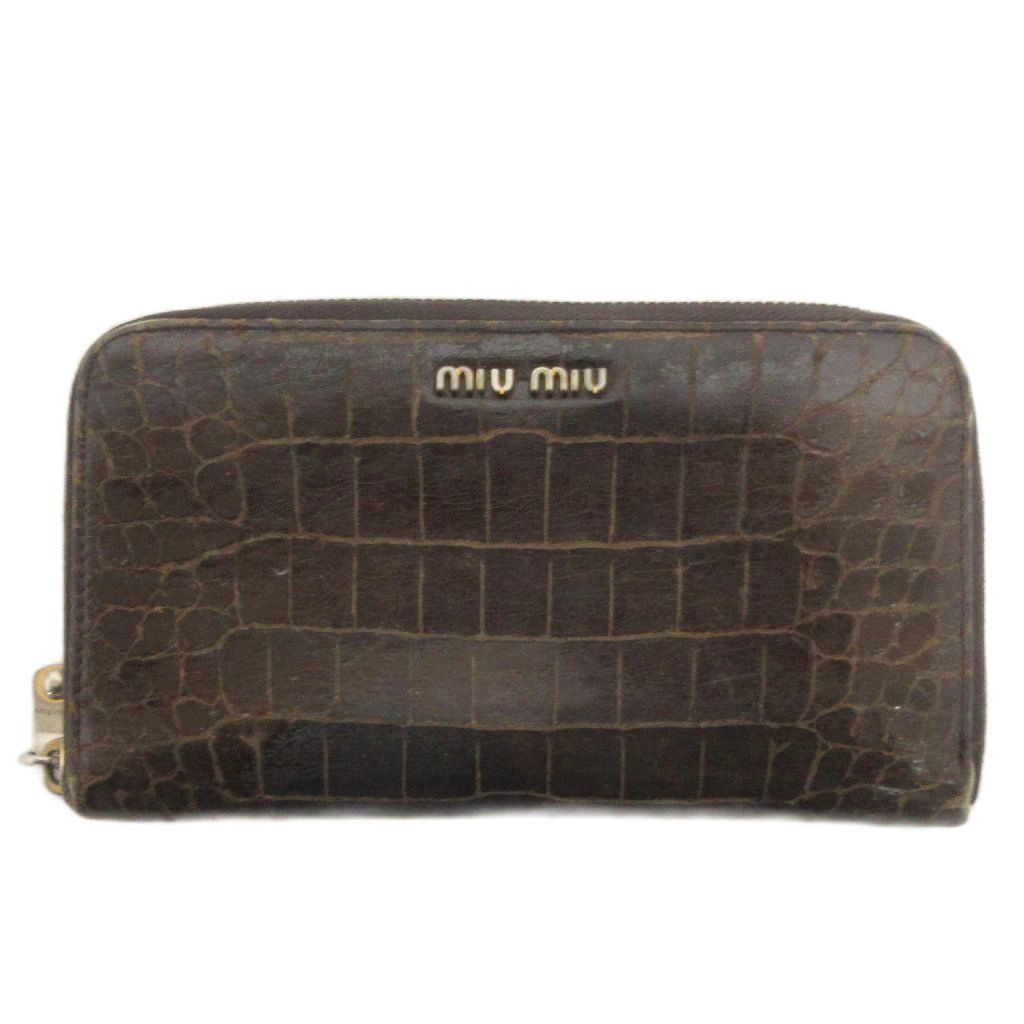 ミュウミュウ miumiu 長財布 小銭入れ ラウンドファスナー クロコ型