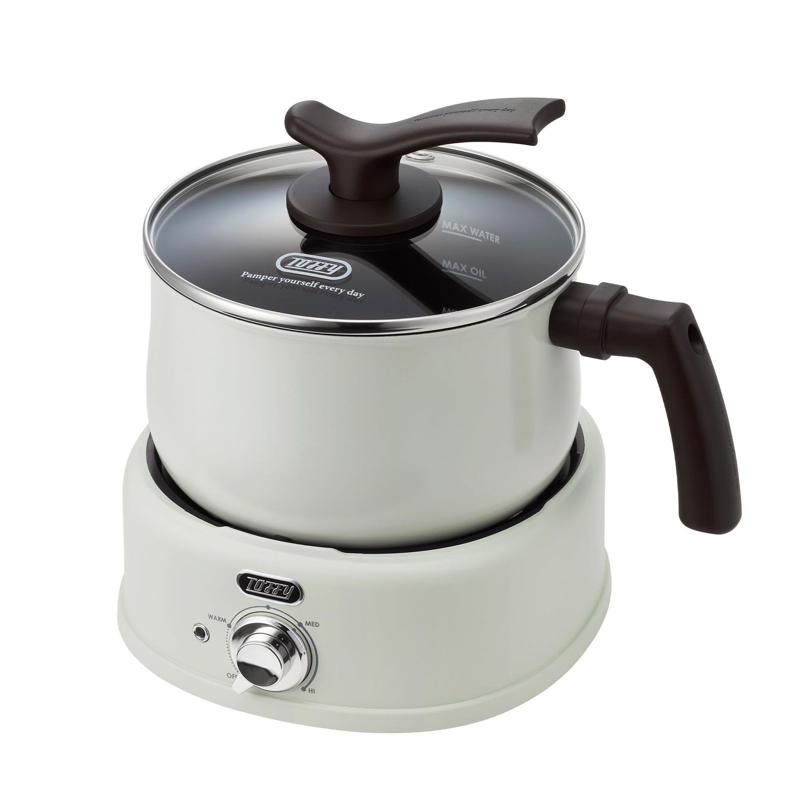 Toffy|トフィー K-HP 4 2 WAY電気マルチポット 1台7役 鍋 ミルクパン ヒーター一体型 直火対応 煮る 焼く 蒸す 炒める 揚げる 炊く コンパクト 約1.6 L ガラス蓋 レトロ アッシュホワイト 4-AW