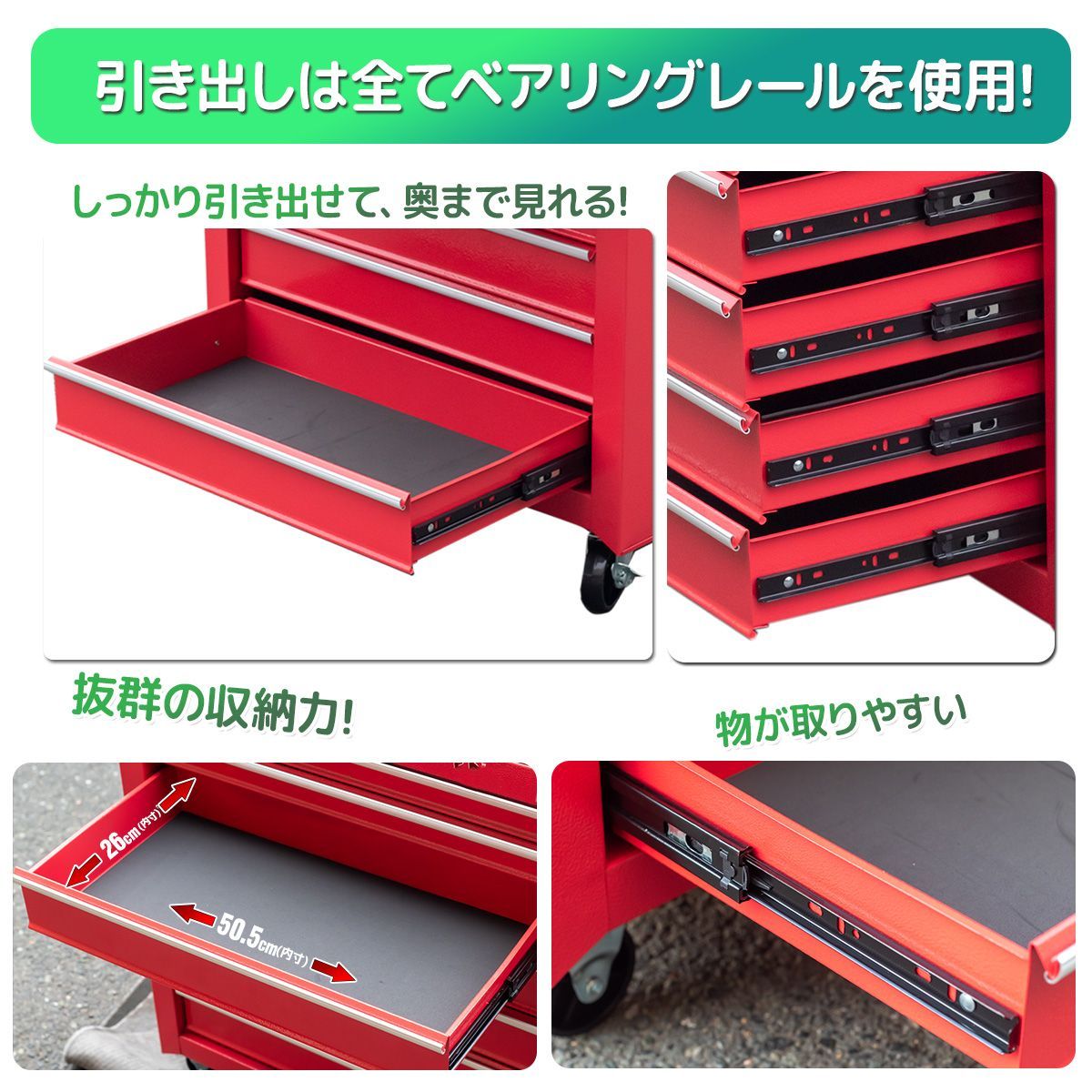 5段ローラーキャビネット DIY工具収納 ☆強度の鋼鉄製！重い工具も安心