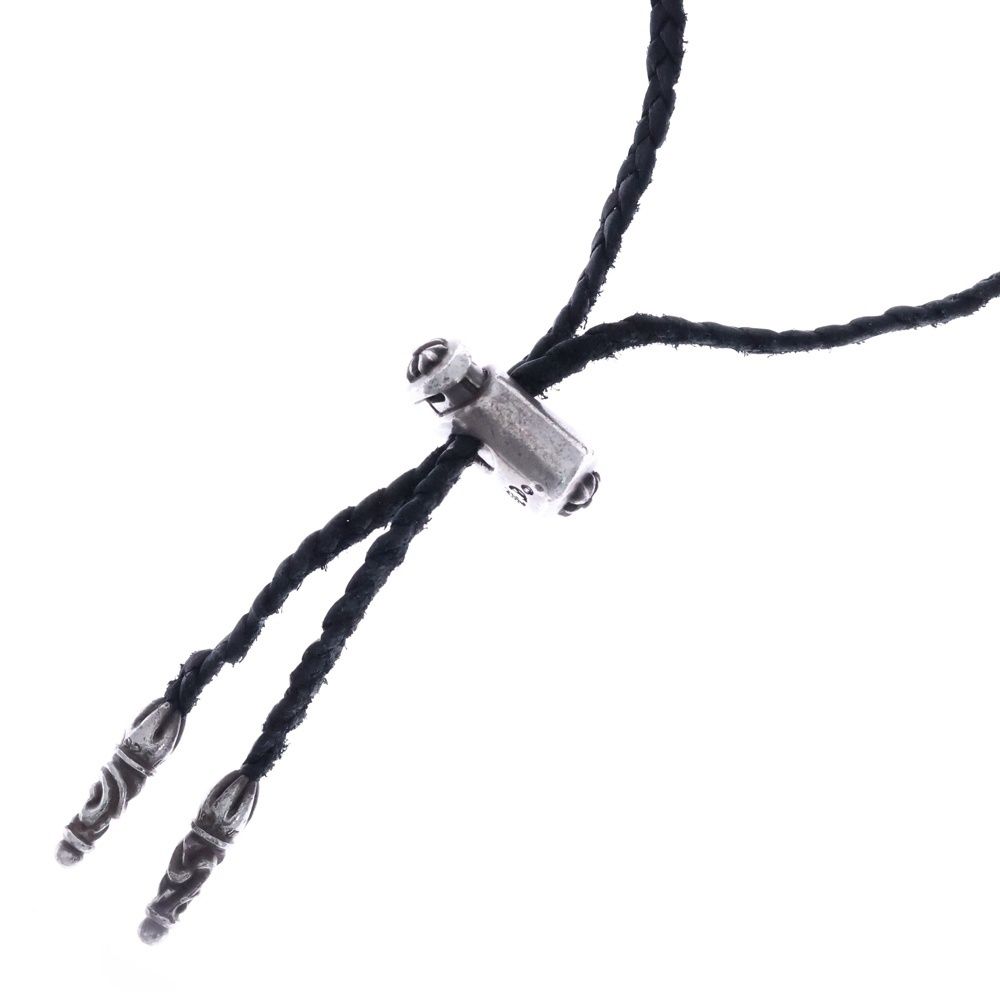CHROME HEARTS クロムハーツ LEATHER BRAID LACESTPPRV1 レースストッパー スクロールチップ レザーブレードネックレス ブラック/シルバー CHROME HEARTS (クロムハーツ) LEATHER BRAID LACESTPPRV1 レース