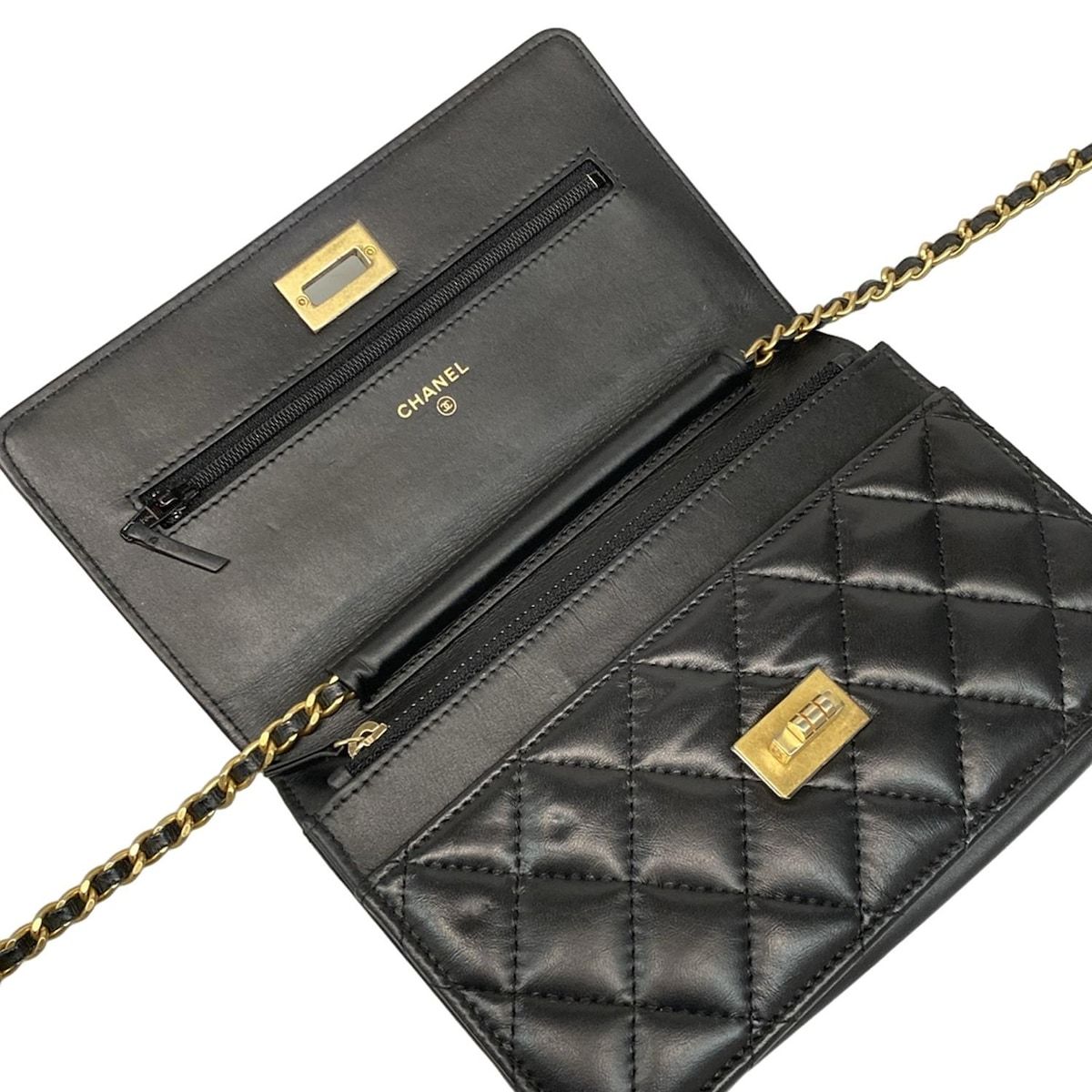 CHANEL(シャネル) 財布 2.55,アイコンチャーム A80834 黒 ゴールド金具