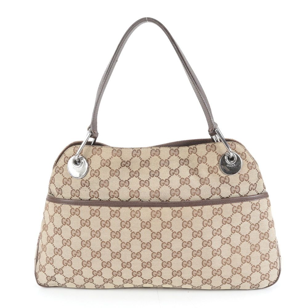 美品 グッチ GGキャンバス 121023 レザー トート バッグ 肩掛け
