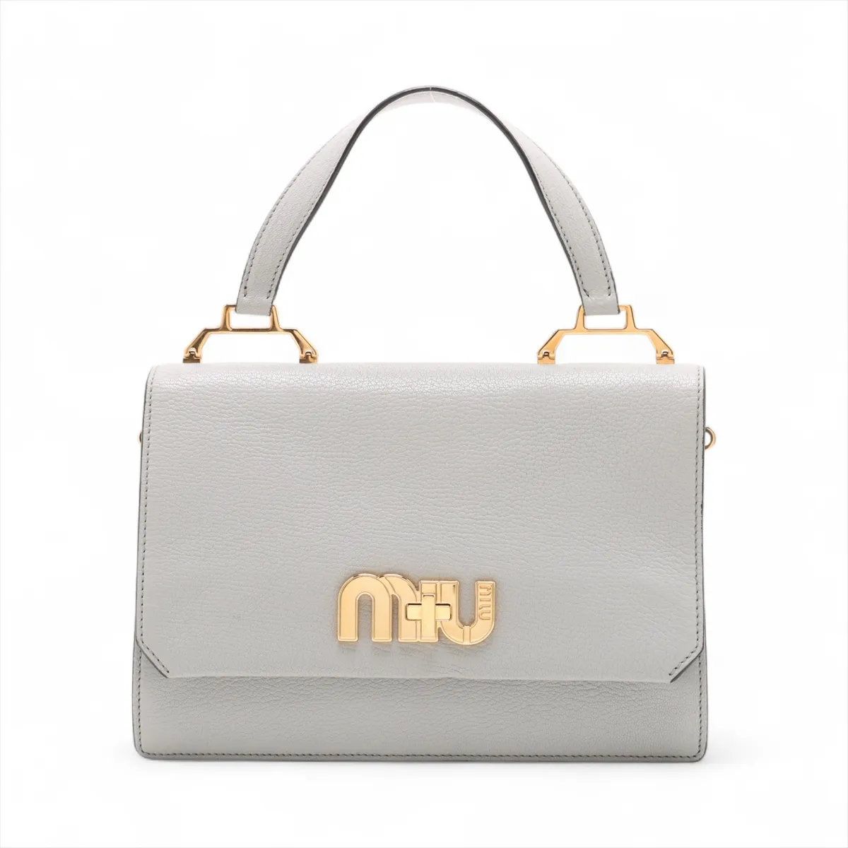 miumiu ミュウミュウ ハンドバッグ マドラス レザー ベージュライトグレー 美品 ミュウミュウ マドラス レザー ハンドバッグ 本革 グレー