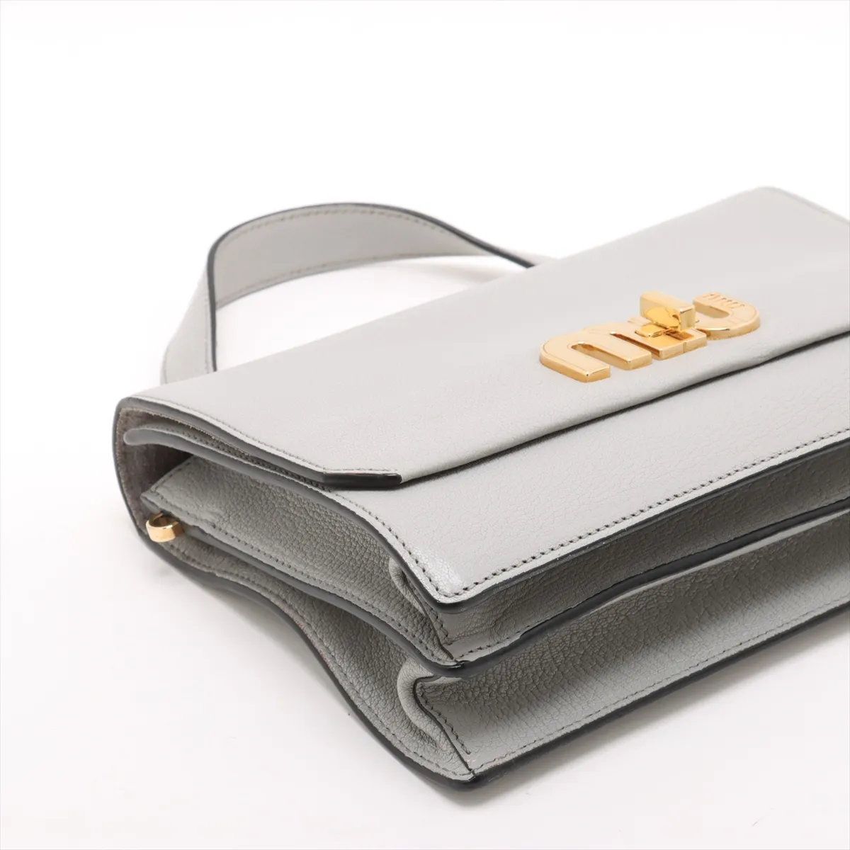 美品 ミュウミュウ マドラス レザー ハンドバッグ 本革 グレー