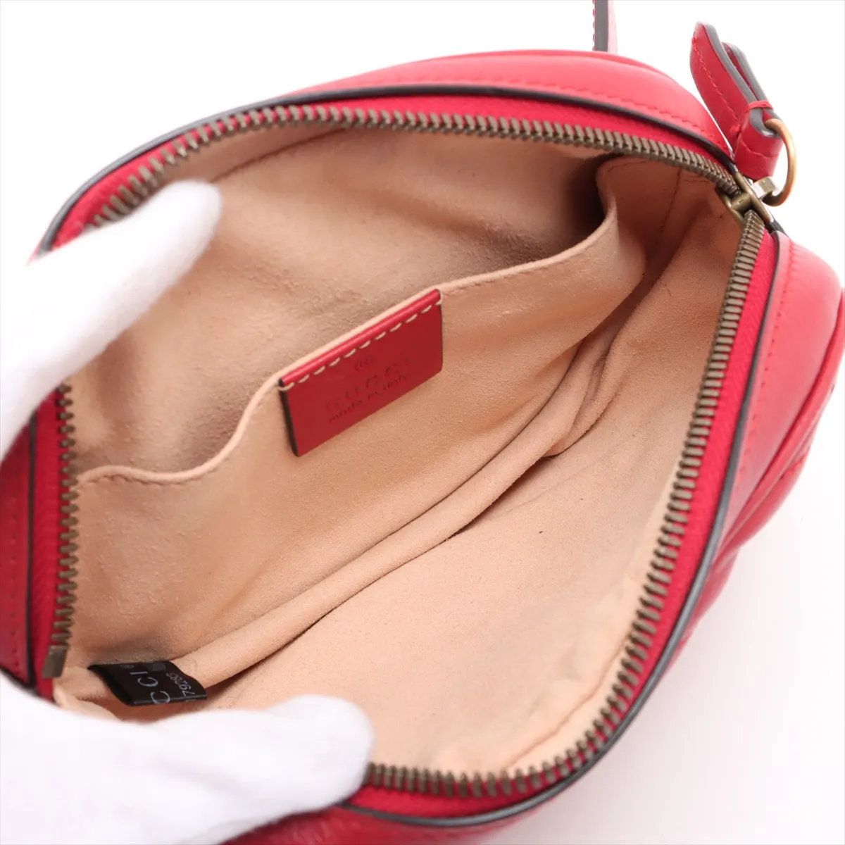 美品 グッチ GGマーモント レッド 476434 レザー 2WAY ボディバッグ