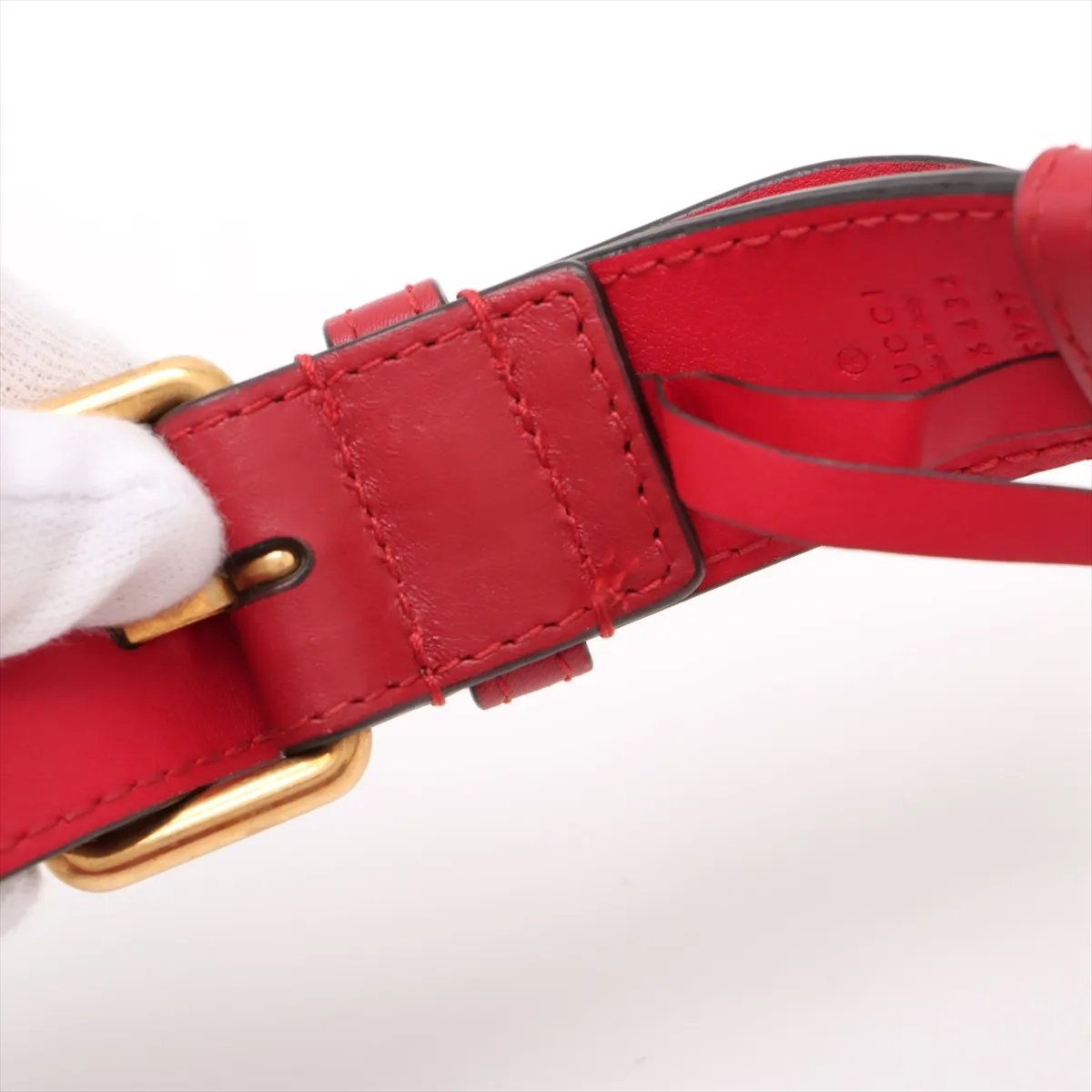 美品 グッチ GGマーモント レッド 476434 レザー 2WAY ボディバッグ