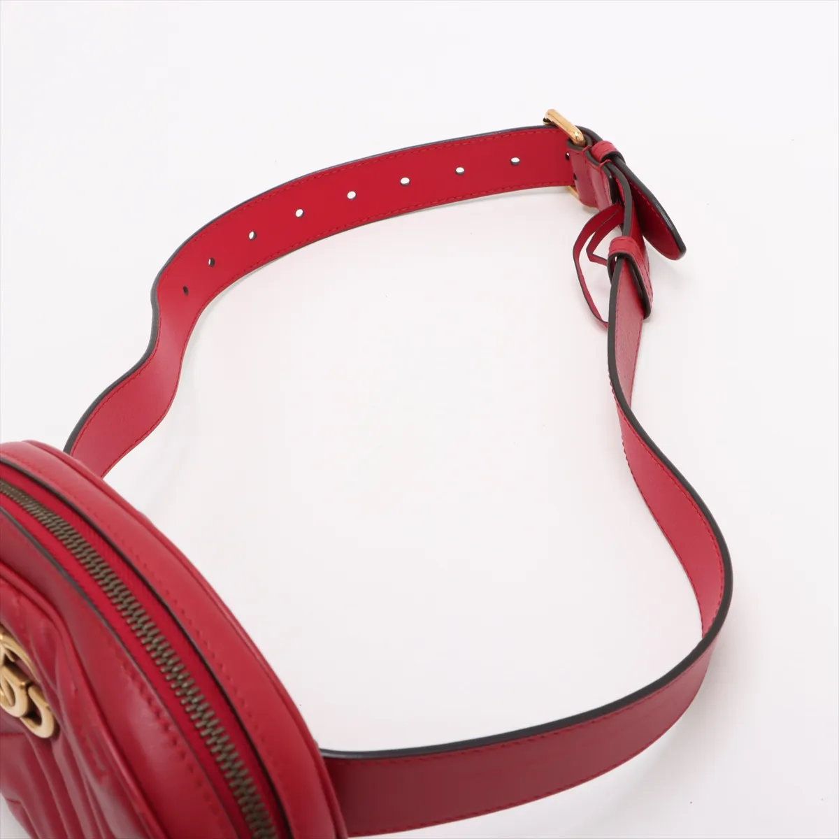 美品 グッチ GGマーモント レッド 476434 レザー 2WAY ボディバッグ