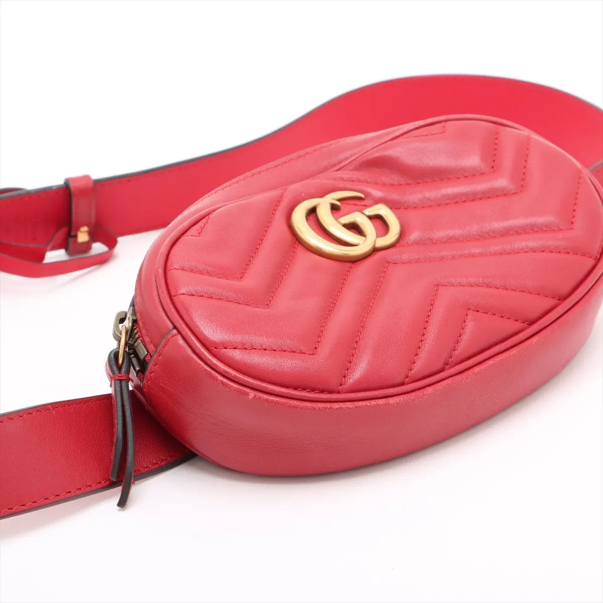 美品 グッチ GGマーモント レッド 476434 レザー 2WAY ボディバッグ