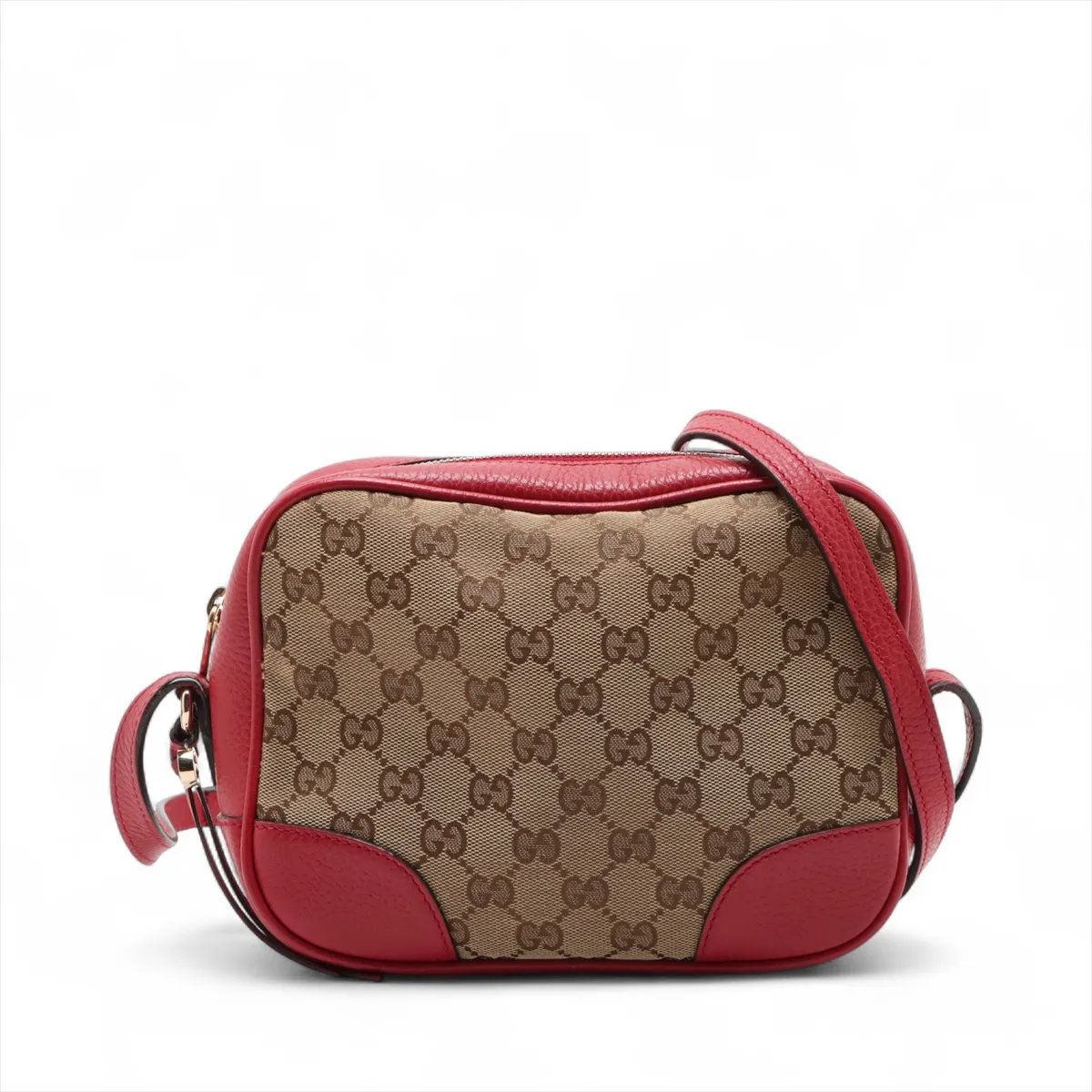 美品 グッチ GGキャンバス レッド 449413 レザー ショルダーバッグ