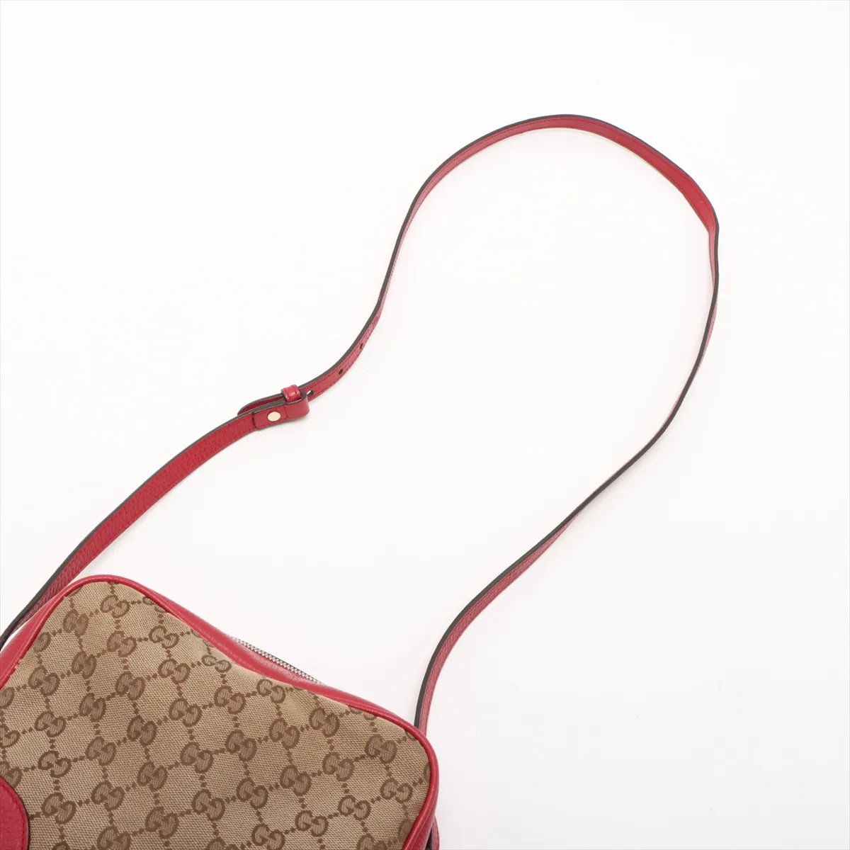 美品 グッチ GGキャンバス レッド 449413 レザー ショルダーバッグ
