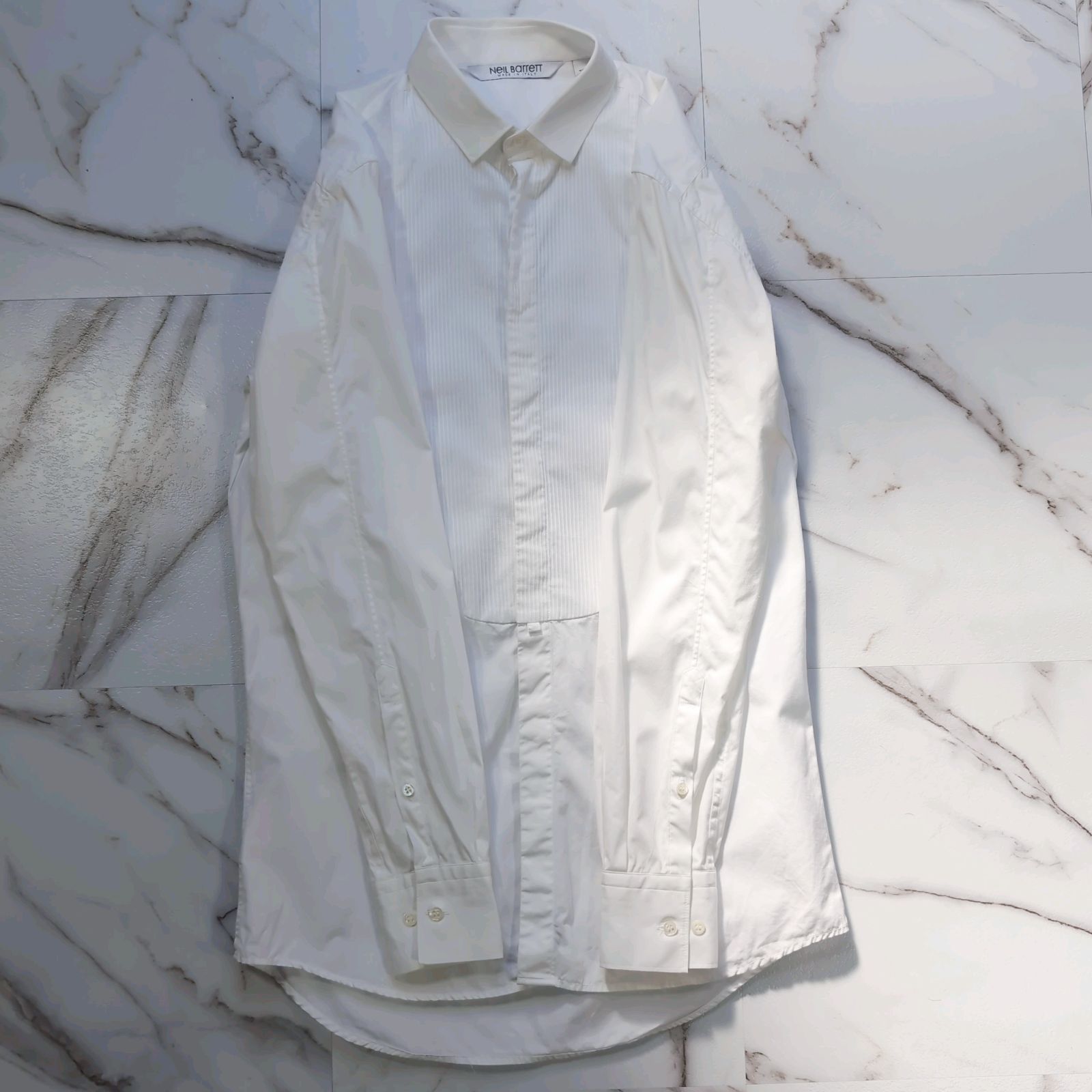 Neil Barrett 37(S) L/S ドレスシャツ ピンタック ホワイト イタリア製