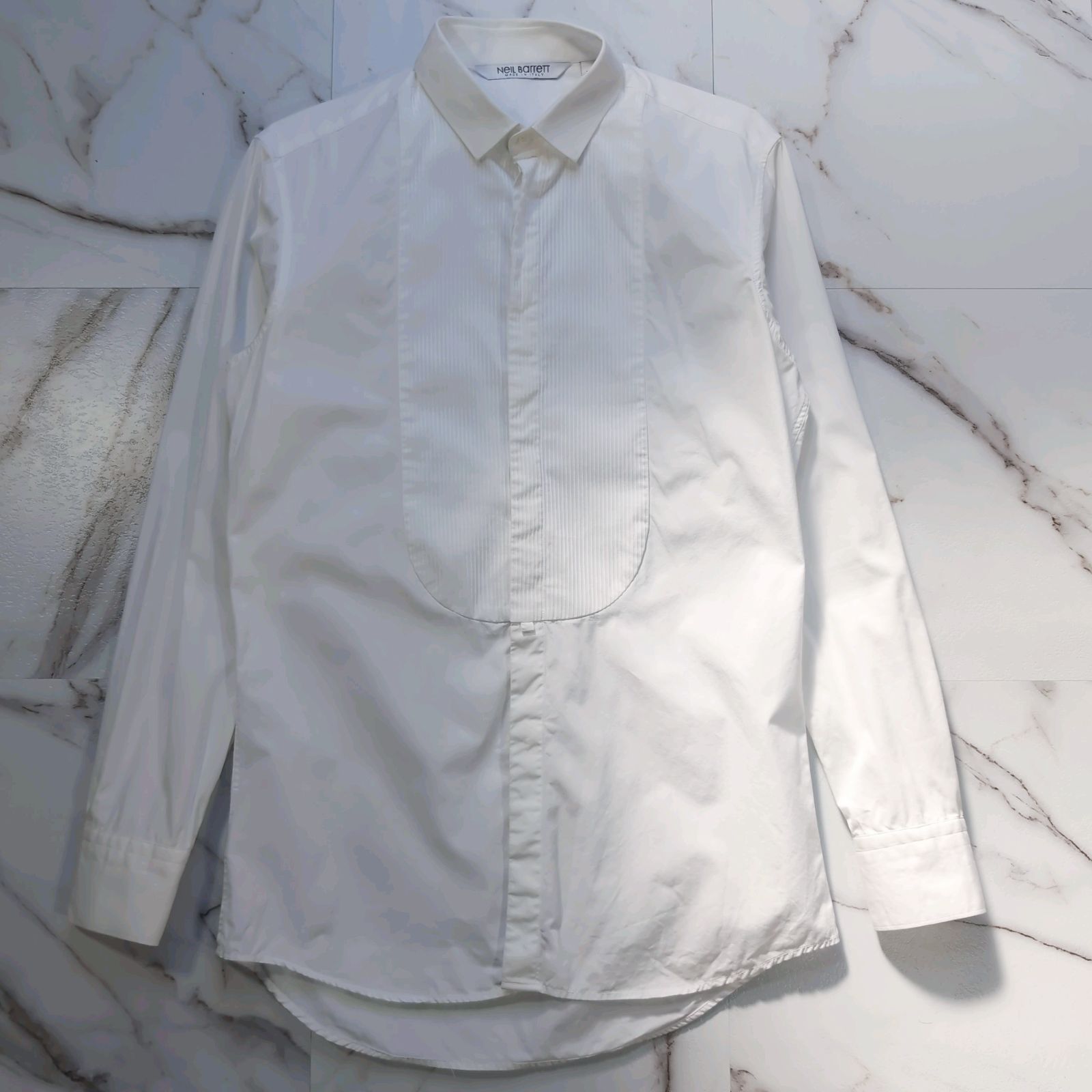 Neil Barrett 37(S) L/S ドレスシャツ ピンタック ホワイト イタリア製