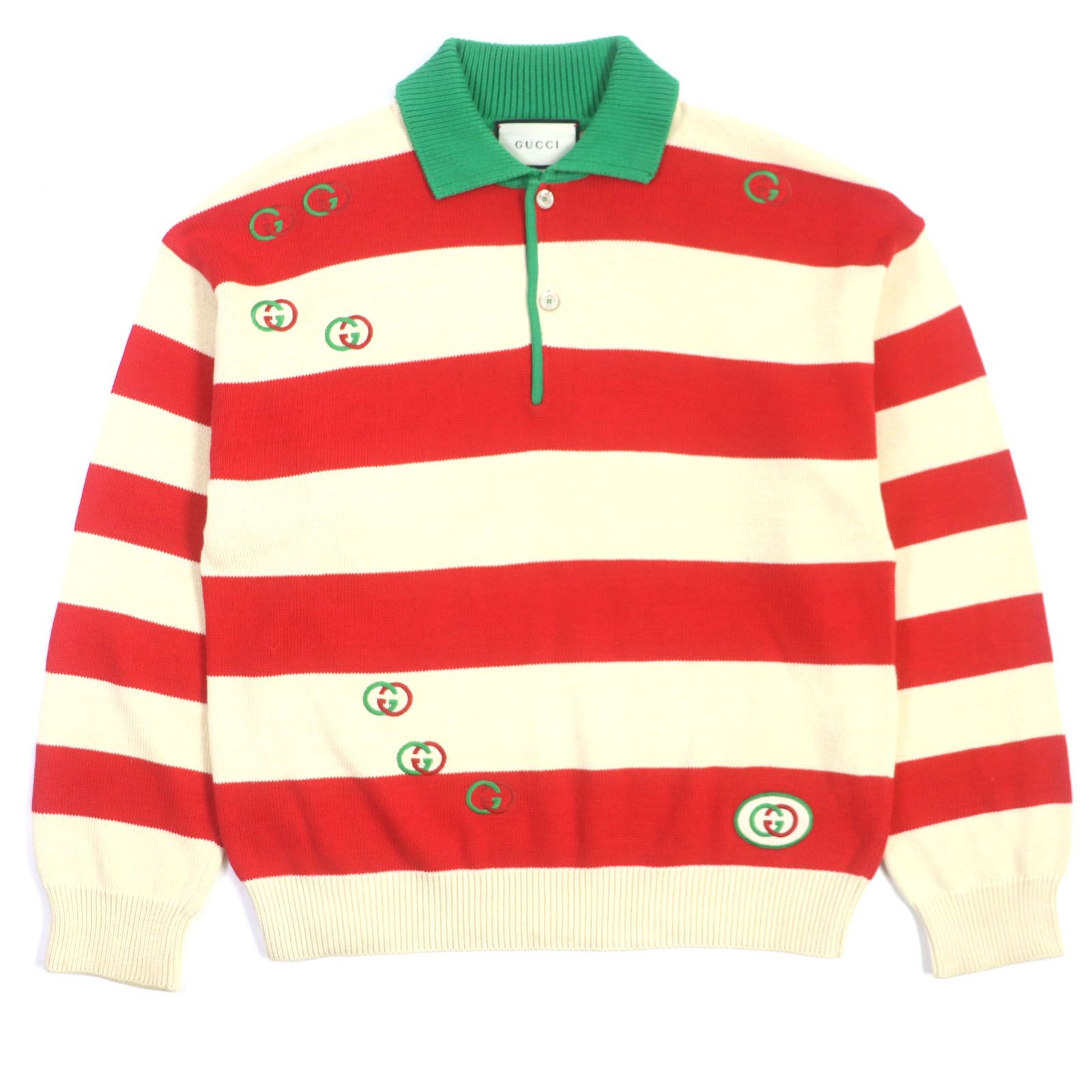 美品▽GUCCI グッチ 571546 インターロッキングG ボーダー柄 ロゴ 