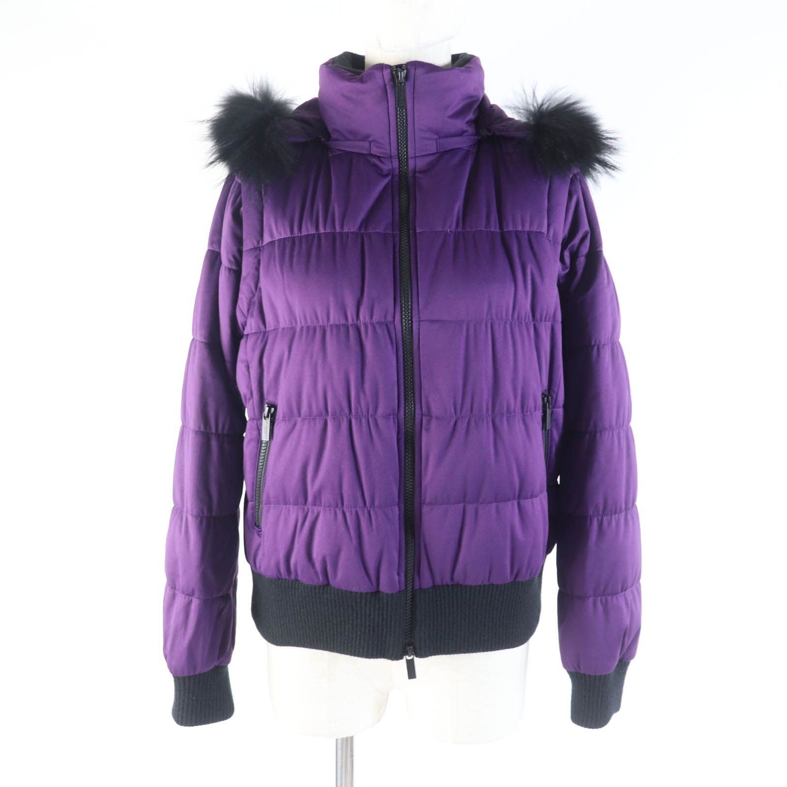 BURBERRY GOLF 紫色 ダウンジャケット サイズ3 美品☆BURBERRY GOLF バーバリーゴルフ E6F64-240-37 ラクーンファー