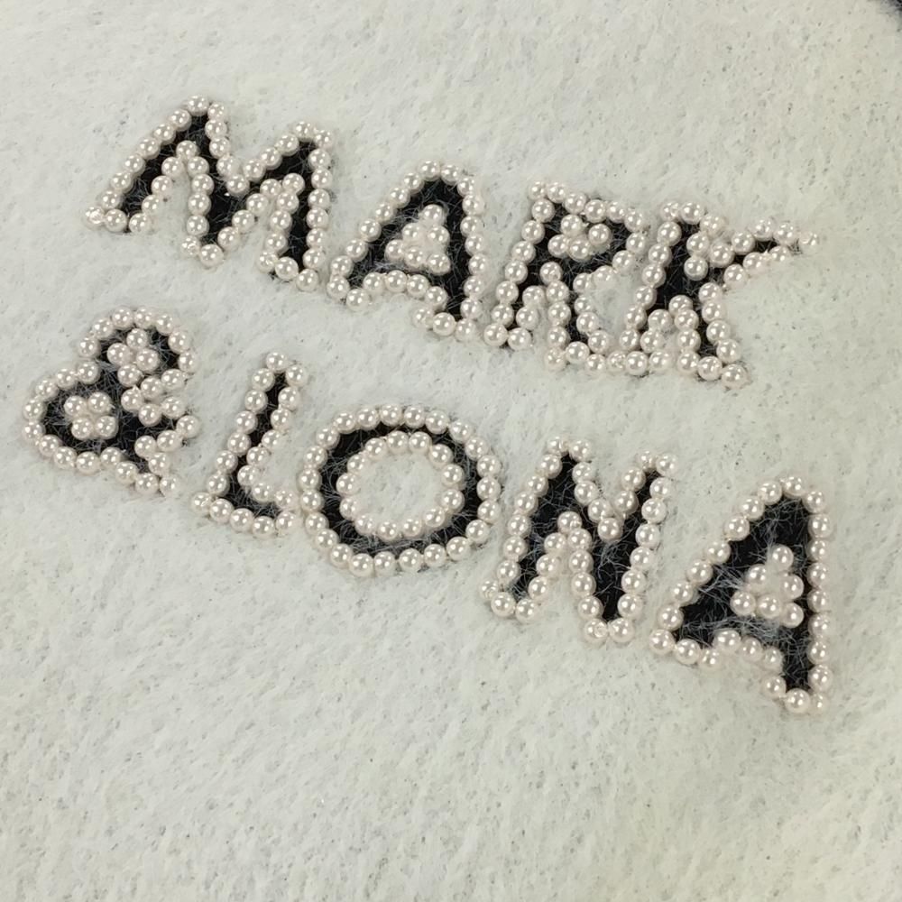 マークアンドロナ ニットスカート 白×黒 起毛素材 ウエストゴム 裏地付