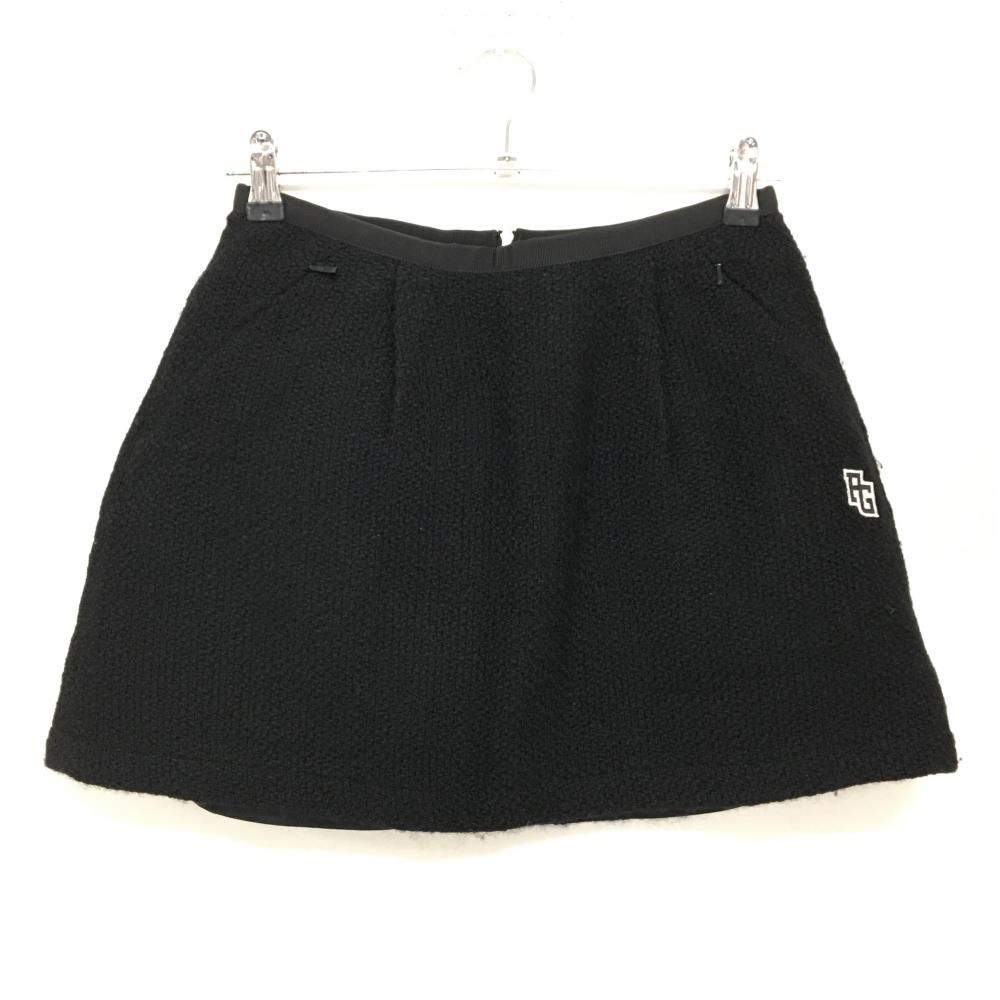 美品】パーリーゲイツ スカート 黒×白 バックジップ 裏地付 ウール100