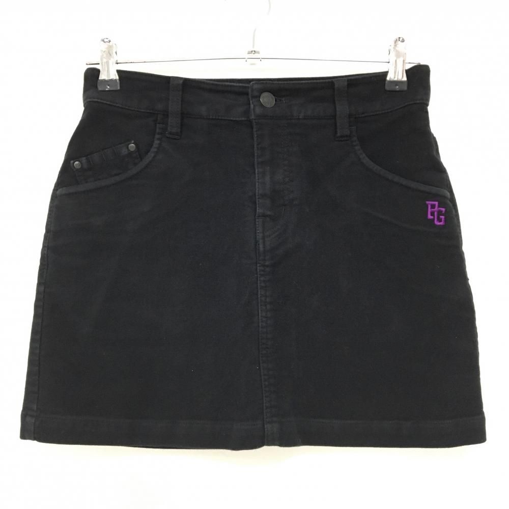 パーリーゲイツ スカート 黒×パープル 微起毛 ロゴ刺しゅう ストレッチ