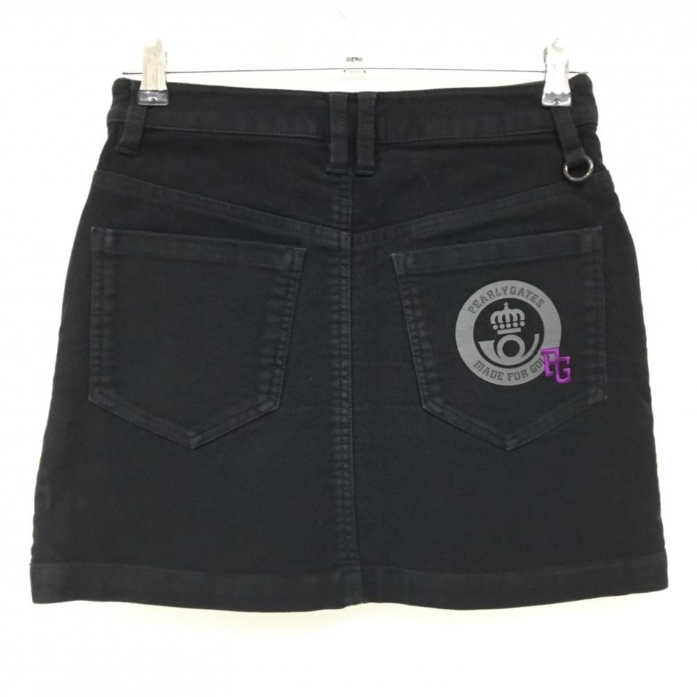 パーリーゲイツ スカート 黒×パープル 微起毛 ロゴ刺しゅう ストレッチ