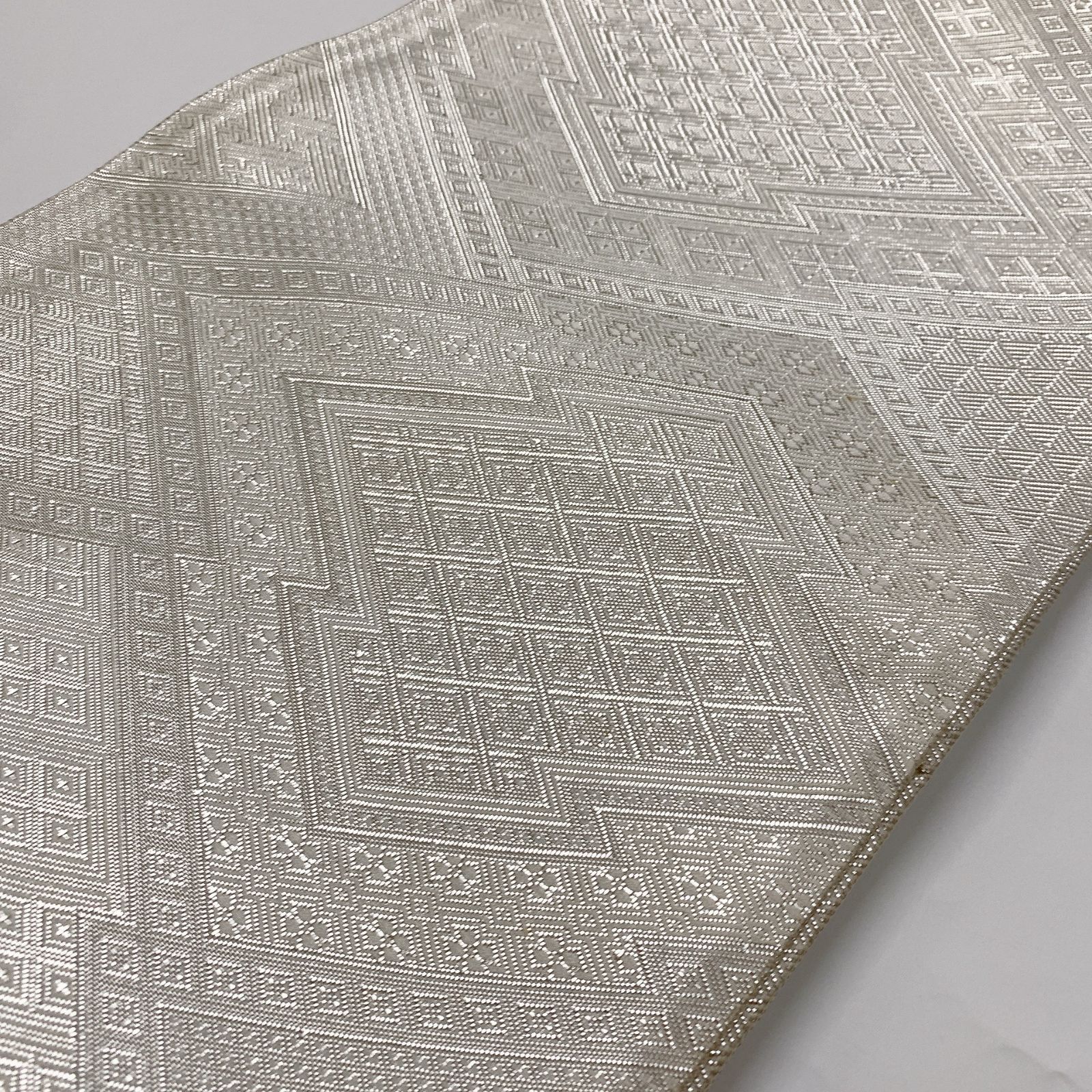 プラチナ箔 シルバー 袋帯 6871］袋帯 佐賀錦 プラチナ箔 シルバー 全通 未仕立て 正絹 着物