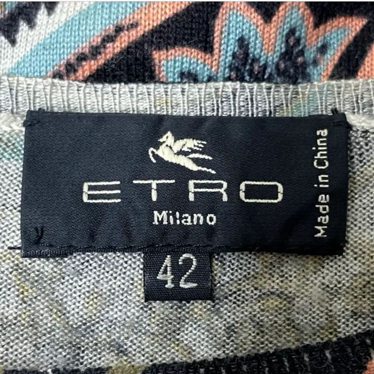 【エトロ】シルクカシミヤニット（L）ペイズリー柄　アイボリーピンク　やわらか薄手 ETRO エトロ シルク カシミヤ ペイズリー柄 ニット セーター