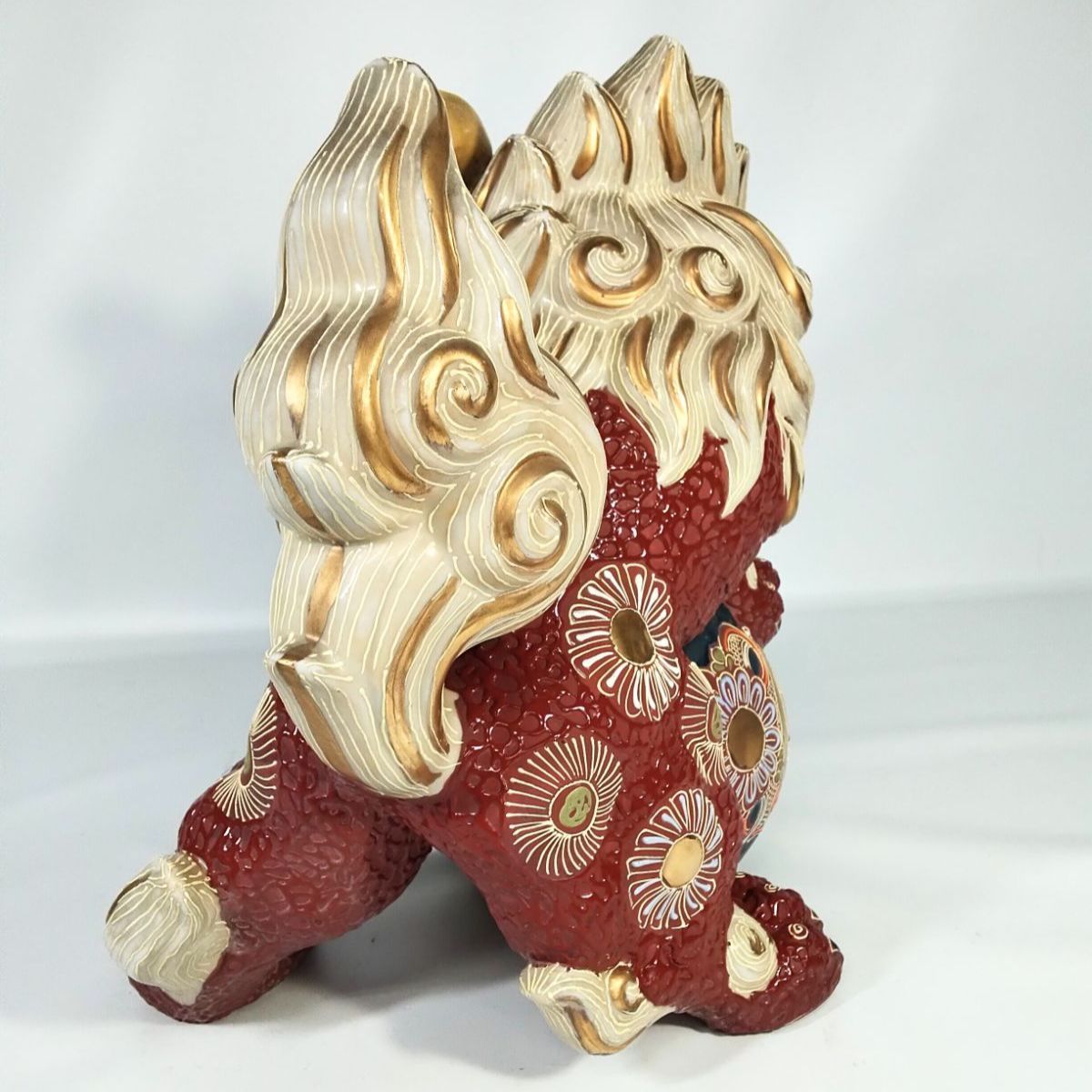 九谷焼 須栄義作 八幡窯 玉乗り獅子 高さ約30.0cm 置物 陶器 シーサー