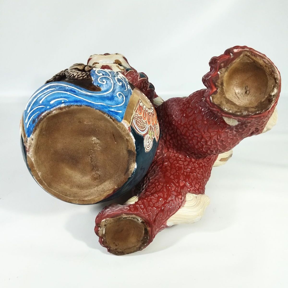 九谷焼 須栄義作 八幡窯 玉乗り獅子 高さ約30.0cm 置物 陶器 シーサー