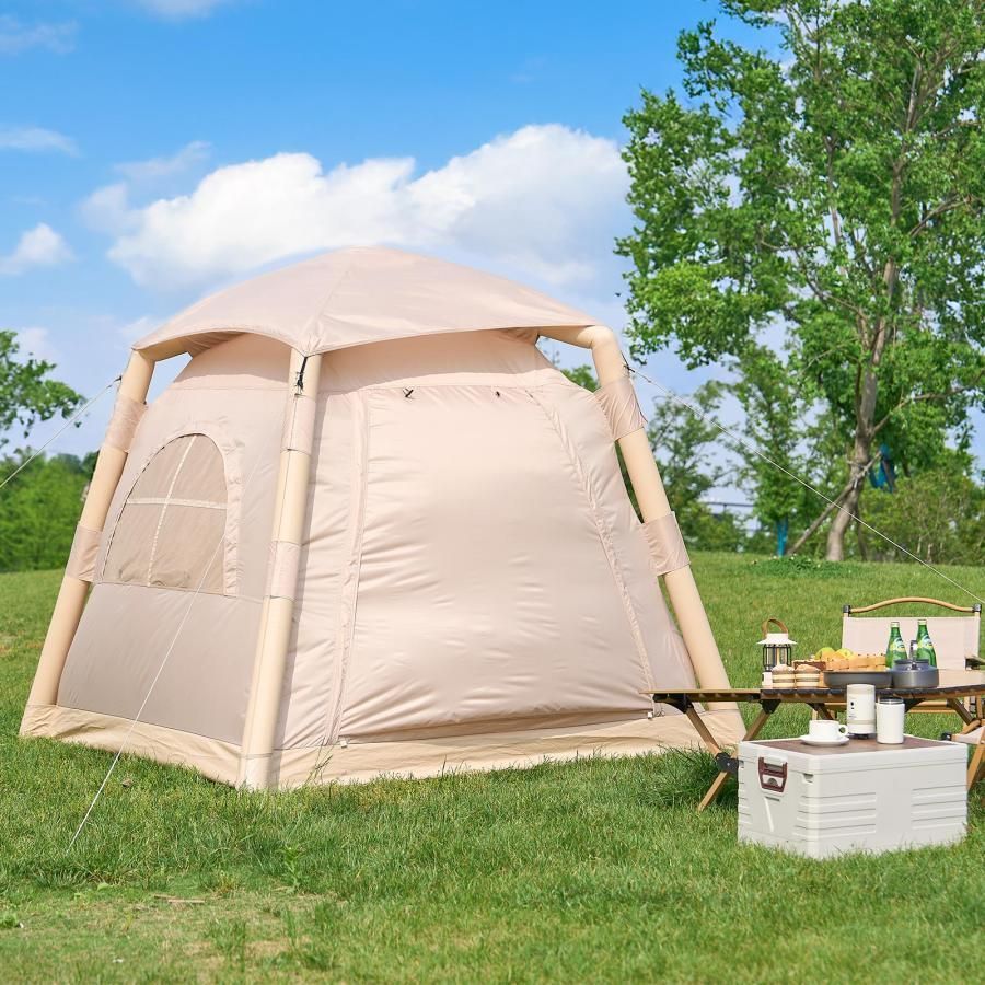  2807 エア テント 1 3人用 ベージュ 幅215 奥行215 高さ185 cm アウトドア キャンプ BBQ 簡単 設置 組立 コンパクト 収納袋付 ポンプ付 軽量 遮熱 防水 UVカット 一部地域 別途配送料有 キャンプテント テント シェルター