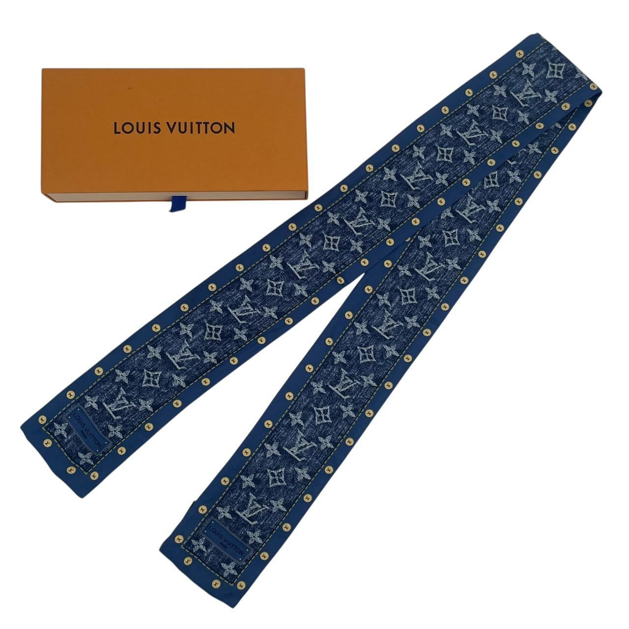 新品未使用　LOUIS VUITTON ルイヴィトンスカーフ　バンドーデニムLV 極美品 LOUIS VUITTON ルイ・ヴィトン スカーフ シルク モノグラム