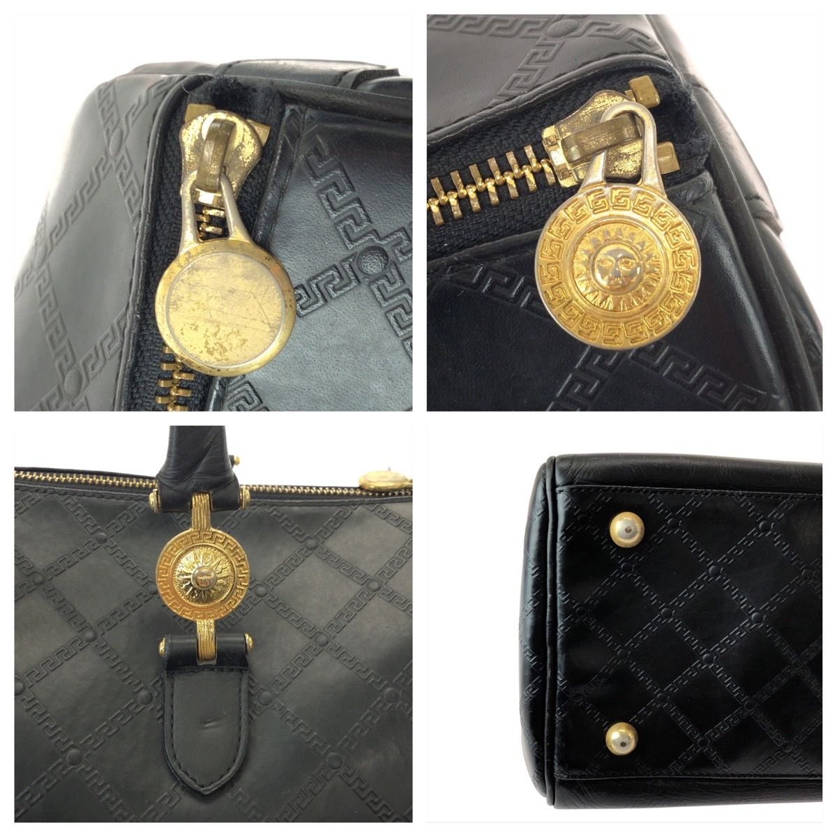 ベルサーチ VERSACE サンバースト ボストンバッグ レザー ブラック