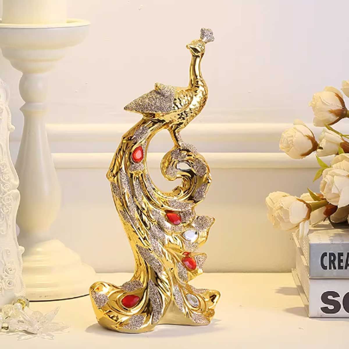 金彩の鳳凰 陶磁器オブジェ ガラス装飾｜金属調塗装で仕上げた上品な