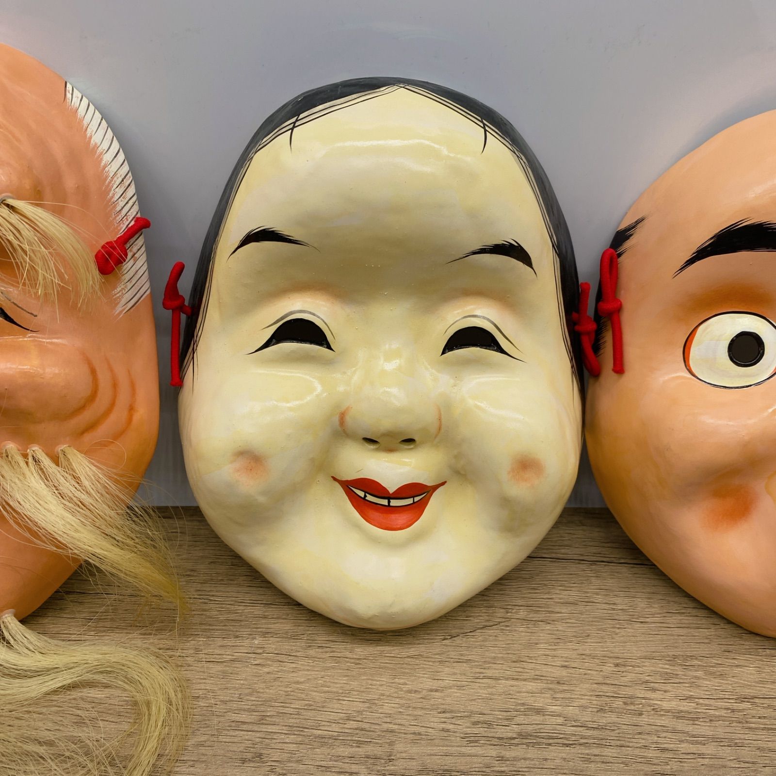 I-0072【美品中古品】◇ 紙製くわえ面 日本舞踊小道具 老爺 おかめ