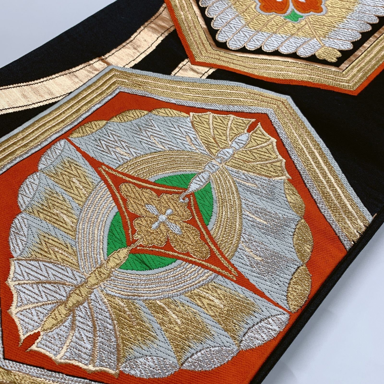 6877］袋帯 花亀甲文様 金銀糸 六通 黒 正絹 着物 フォーマル - メルカリ