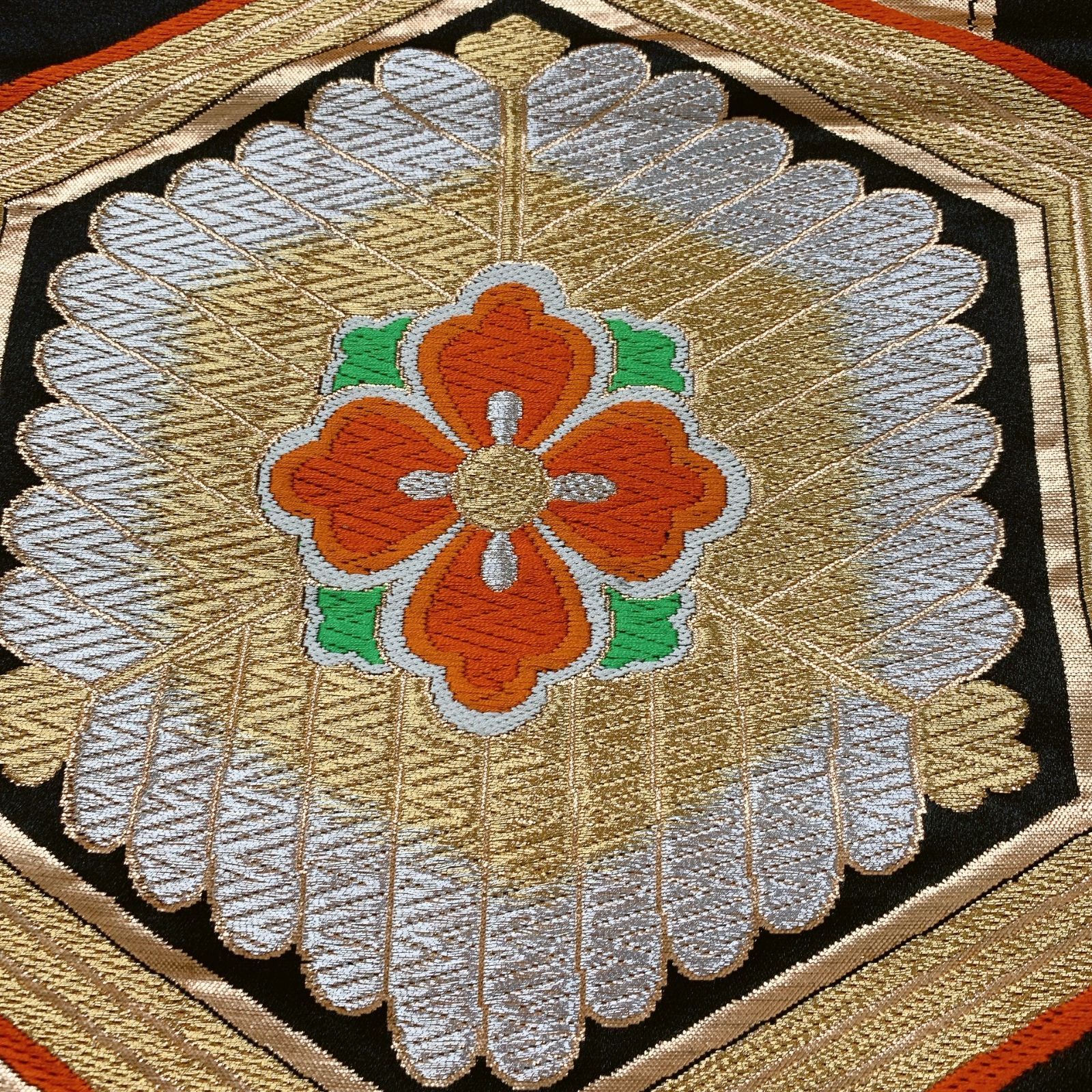 6877］袋帯 花亀甲文様 金銀糸 六通 黒 正絹 着物 フォーマル - メルカリ