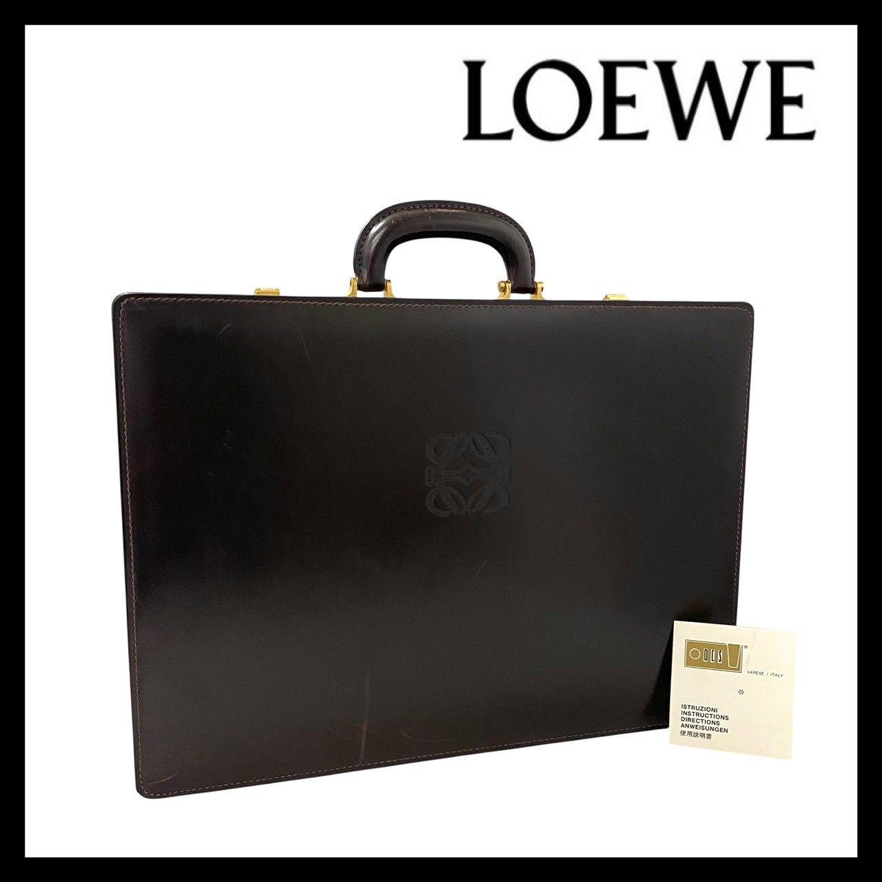 Y【LOEWE】アナグラム アタッシュケース レザー ダークブラウン/茶