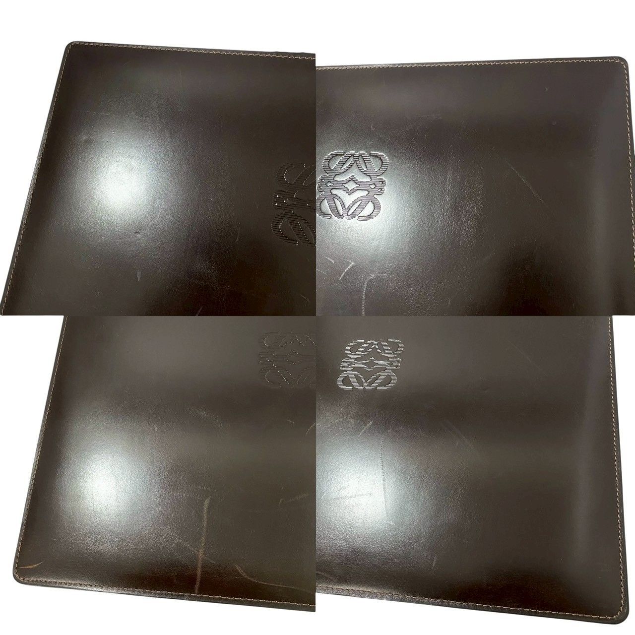 Y【LOEWE】アナグラム アタッシュケース レザー ダークブラウン/茶