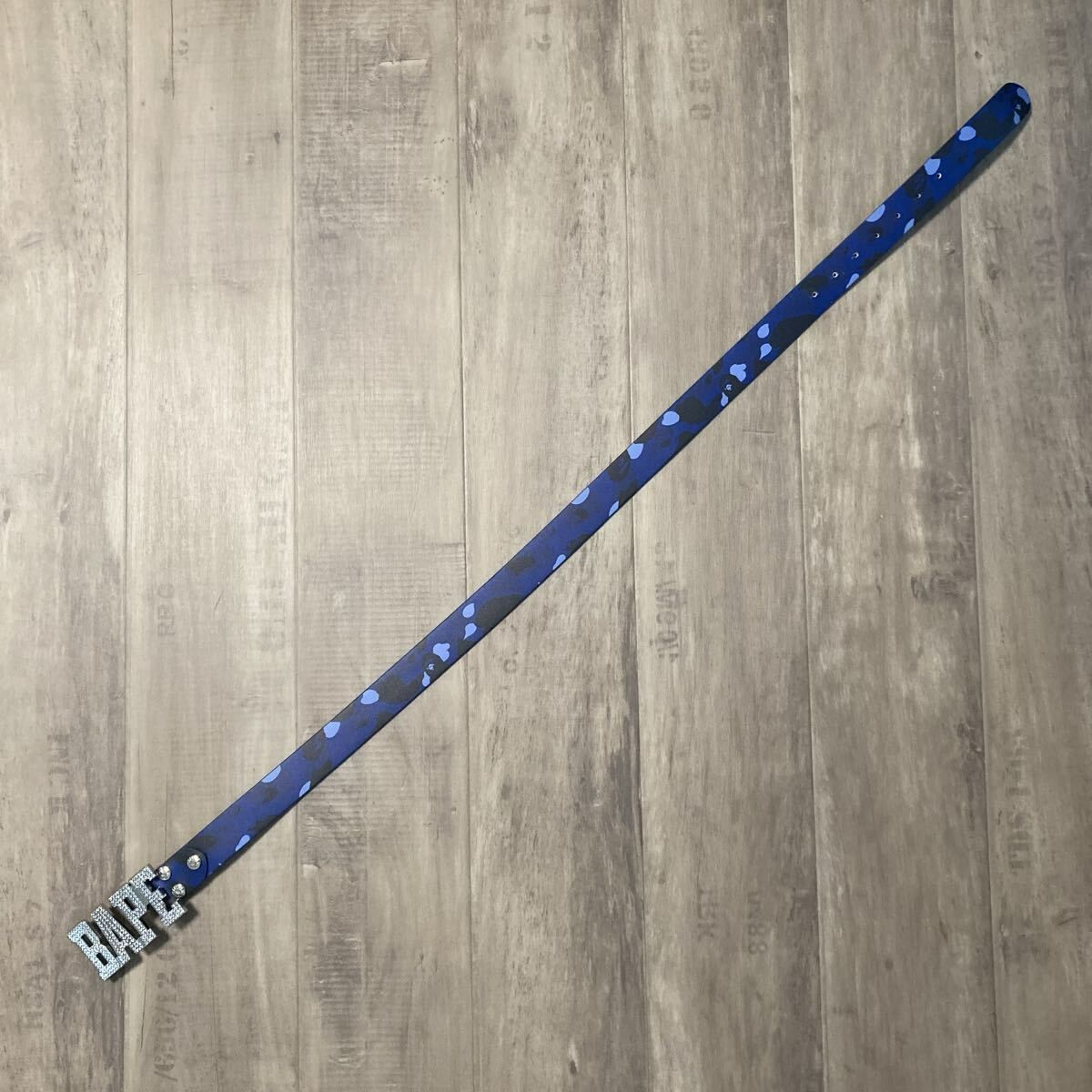 ラインストーン レザー ベルト Mサイズ Blue Camo a bathing ape BAPE