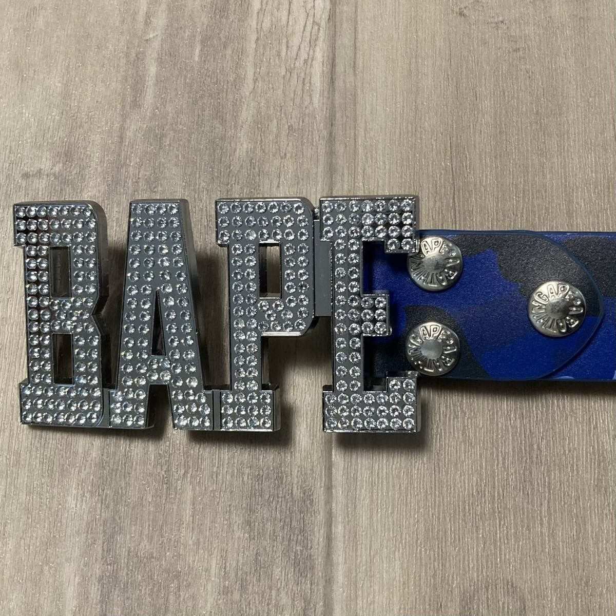 ラインストーン レザー ベルト Mサイズ Blue Camo a bathing ape BAPE
