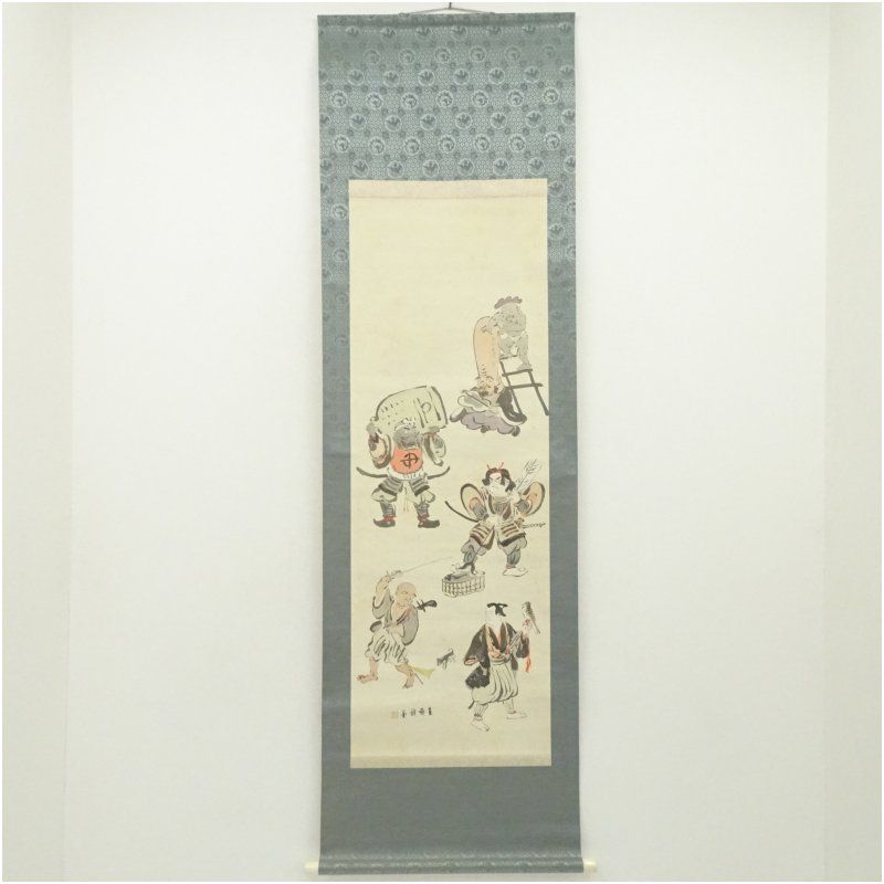 植中直斎筆 大津絵 肉筆絹本掛軸（共箱） 掛け軸 床の間 書 おしゃれ