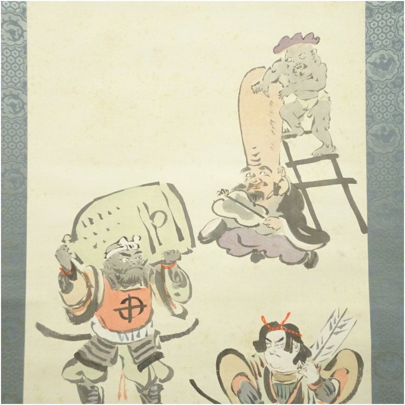 植中直斎筆 大津絵 肉筆絹本掛軸（共箱） 掛け軸 床の間 書 おしゃれ