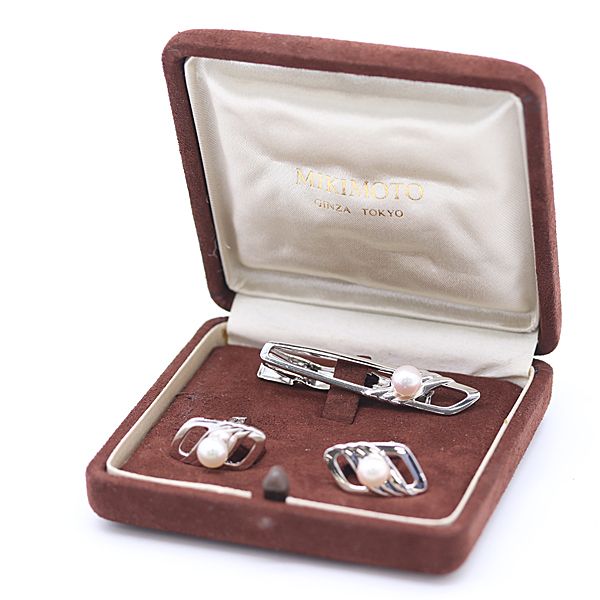 箱付 ミキモト カフスボタン ネクタイピン シルバーカラー