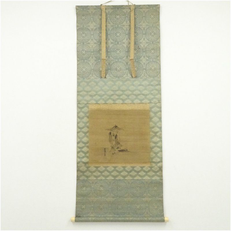 江戸前期 狩野尚信（自適斎）筆 笛吹地蔵 肉筆絹本掛軸（保護箱