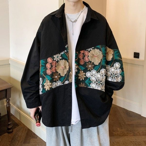 Shiyato] 和風シャツ メンズ 七分袖シャツ カーディガン カジュアルシャツ 鶴柄 浮世絵柄 和服 和式パーカー 羽織 甚平 Shiyato] メンズ  シャツ 亜麻 M～6XL ｔシャツ ゆったり 前開き 無地 リネン カジュアル オシャレ 通勤 通学 七 涼しい リネンシャツ 麻 綿麻シャツ ... [Shiyato] 七分袖シャツ 和風シャツ メンズ 羽織 カーディガン 一つボタン ゆったり おしゃれ 刺繍柄 ストリート 綿麻